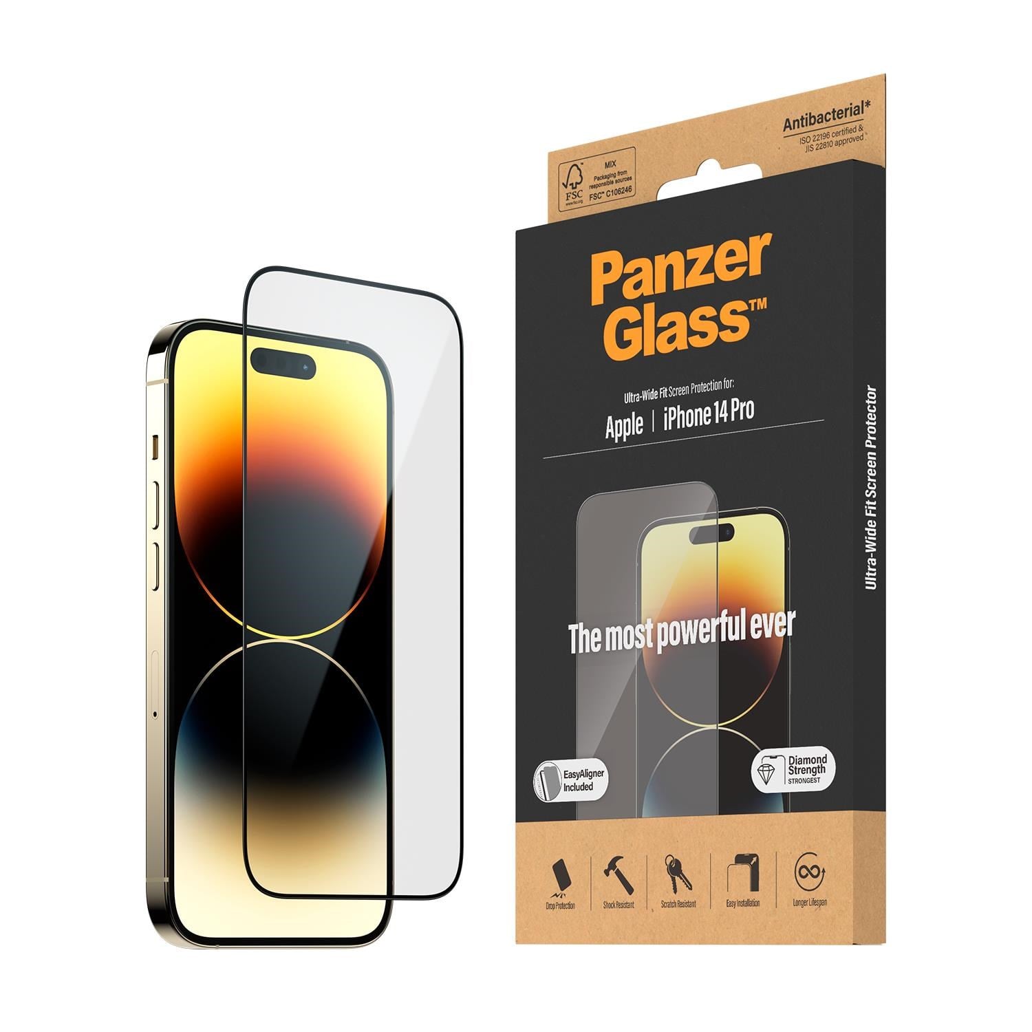 PanzerGlass Screen Protector Apple iPhone 14 Pro | Ultra-Wide Fit w. EasyAligner