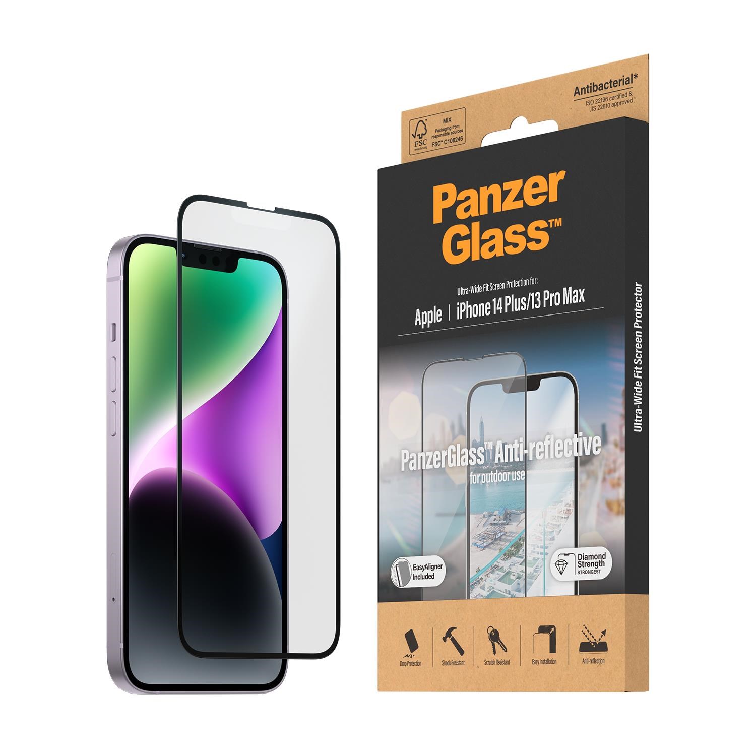 PanzerGlass Anti-Reflective Screen Protector Apple iPhone 14 Plus | 13 Pro Max | Ultra-Wide Fit w. EasyAligner Beskyttelsesglas PANZER2789
