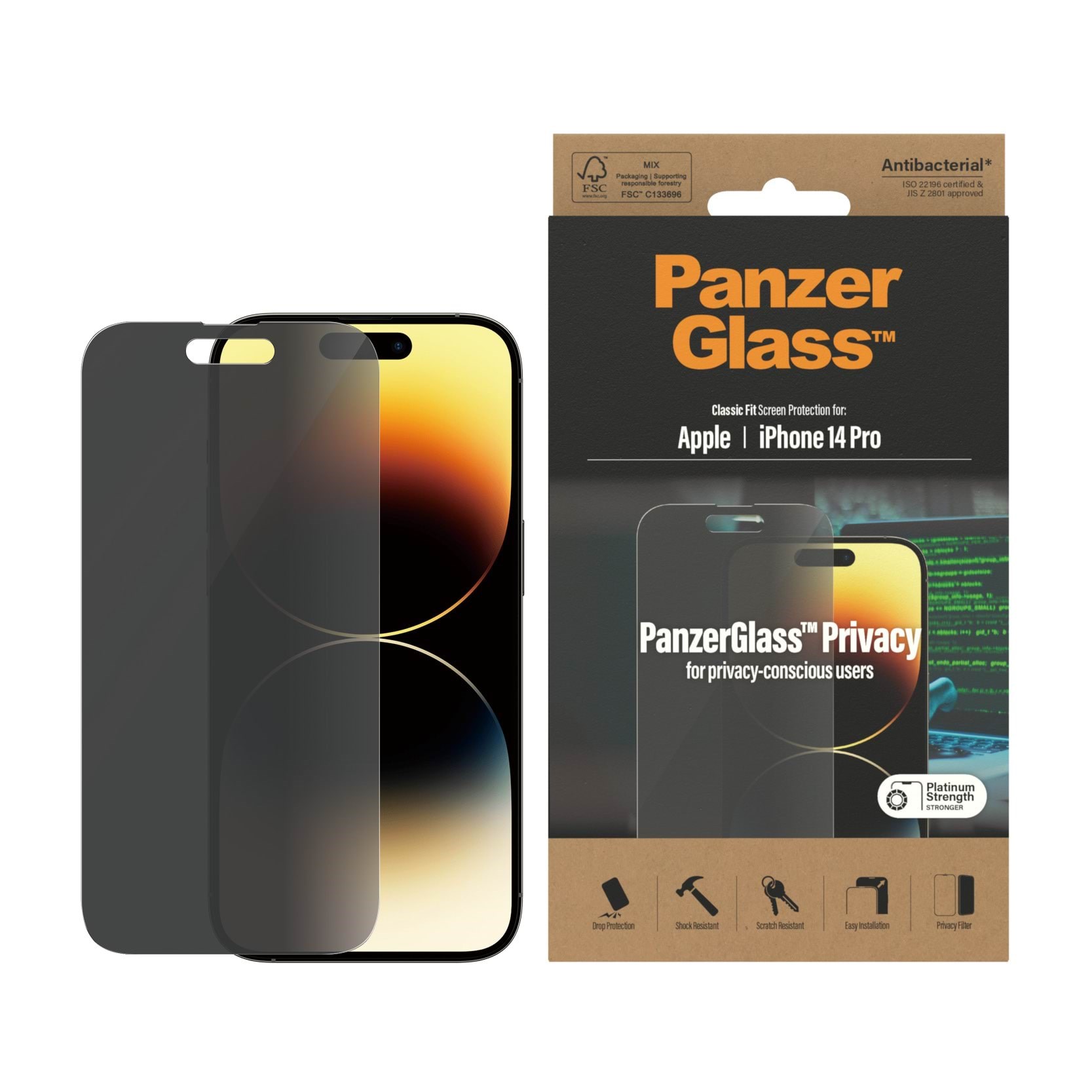 PanzerGlass Privacy Screen Protector Apple iPhone 14 Pro | Classic Fit Beskyttelsesglas PANZERP2768