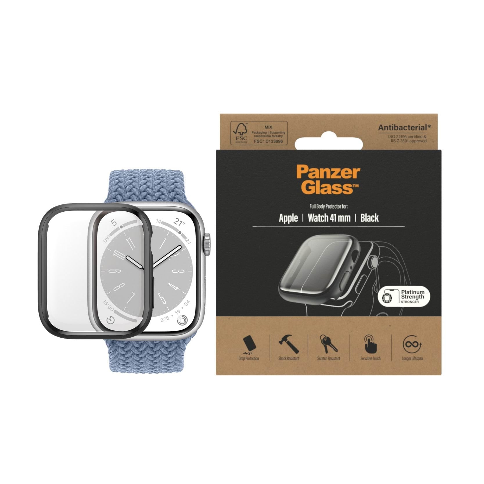 PanzerGlass Screen Protection Full Body Apple Watch Series 9 | 8 | 7 | 41mm | Black