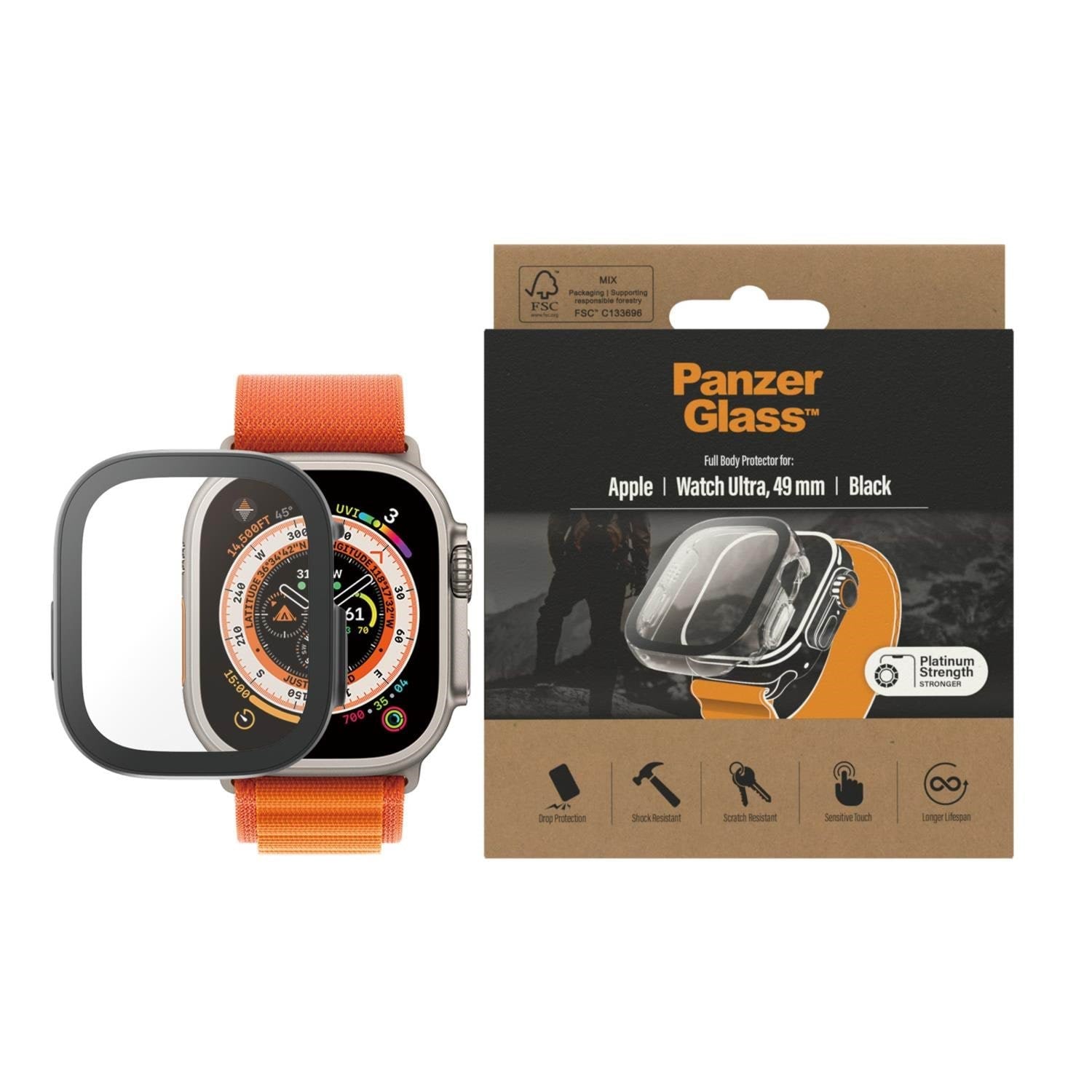 PanzerGlass Screen Protector Full Body Apple Watch Ultra 2 | Ultra 49mm | Black Smartwatch Tilbehør PANZER3678