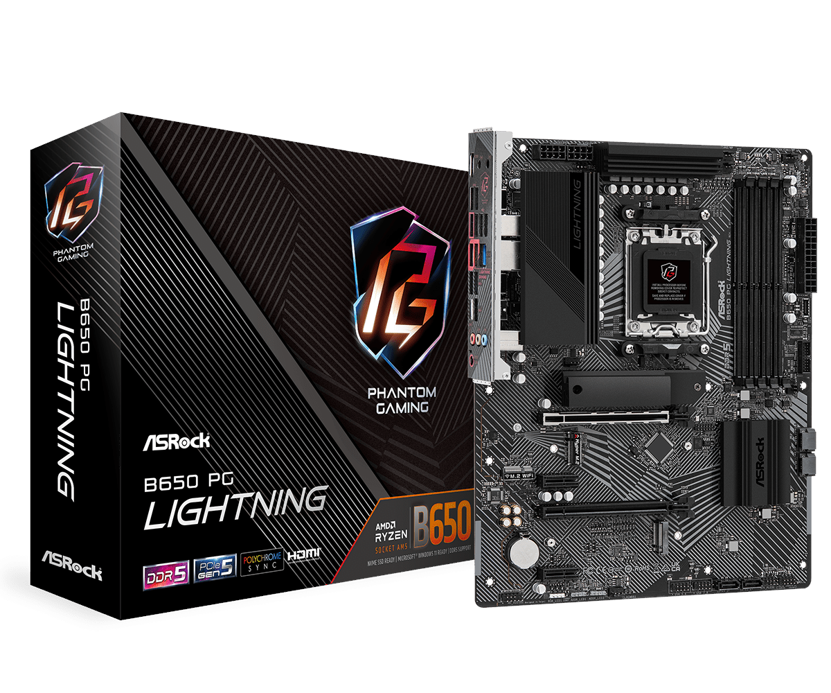 ASRock B650 PG Lightning Bundkort - AMD B650 - AMD AM5 - DDR5 RAM - ATX