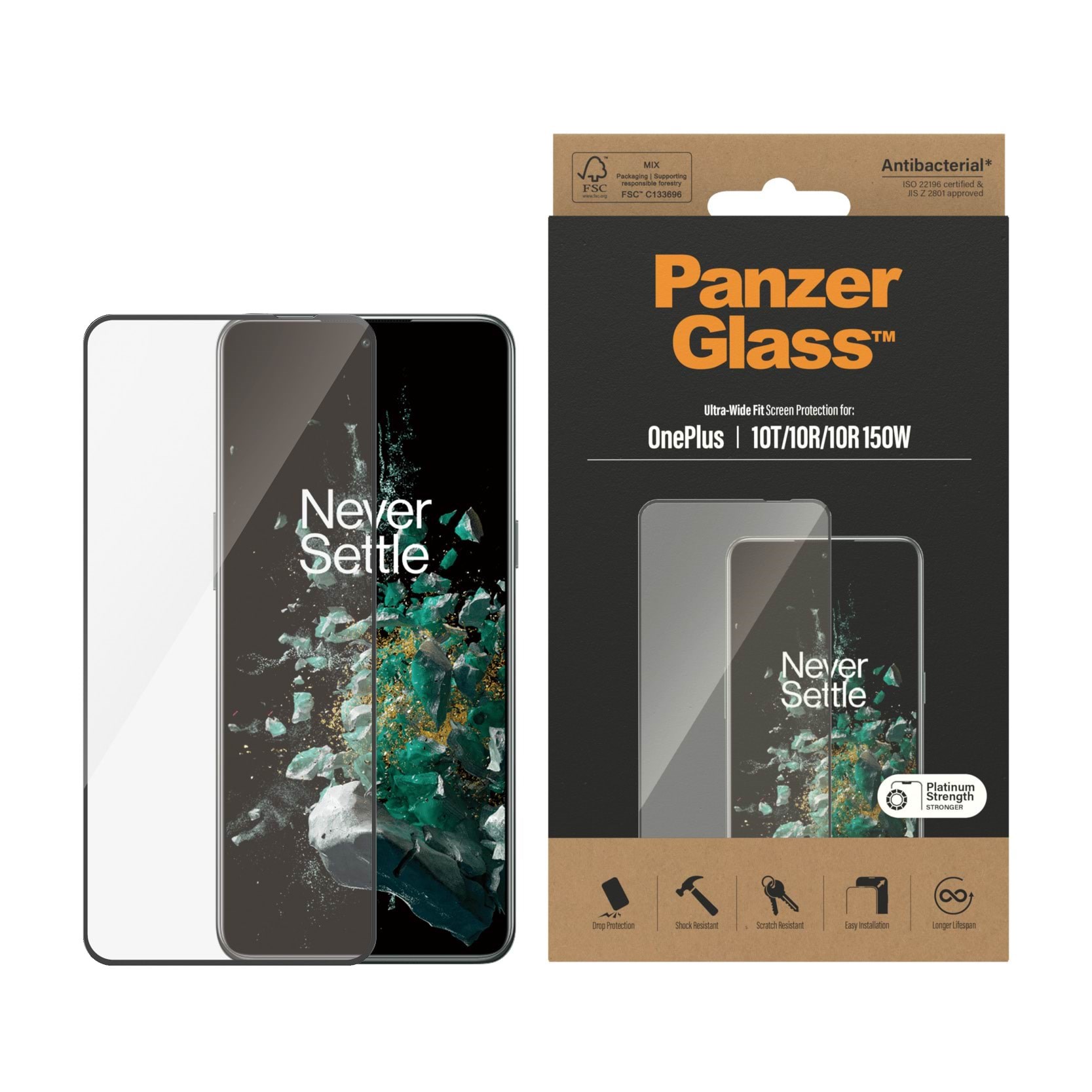 PanzerGlass Screen Protector OnePlus 10T | 10R | 10R | 150W | Ultra-Wide Fit | Black