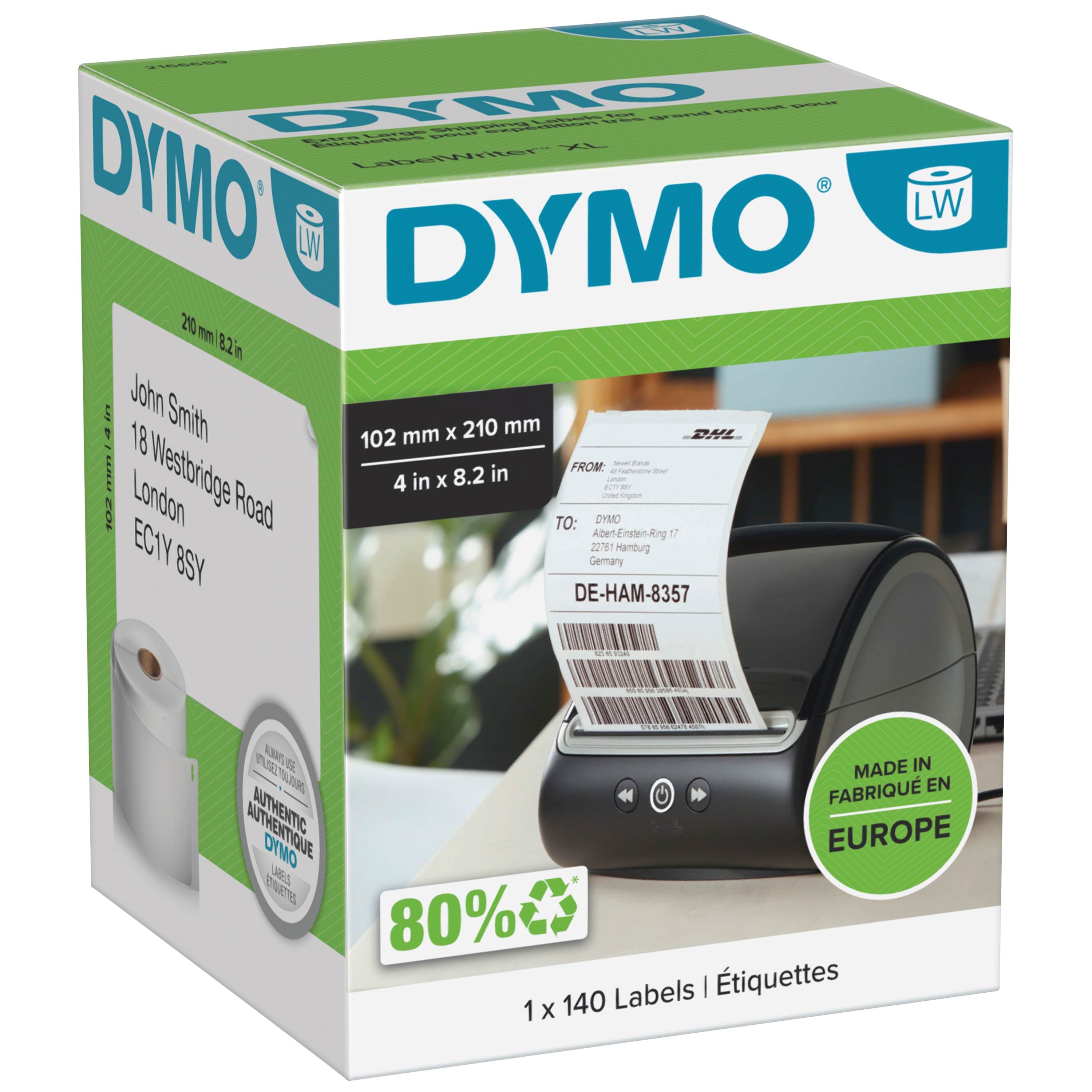 DYMO LabelWriter DHL ekstra store forsendelsesetiketter | 102mm x 210mm | 1 rulle x 140