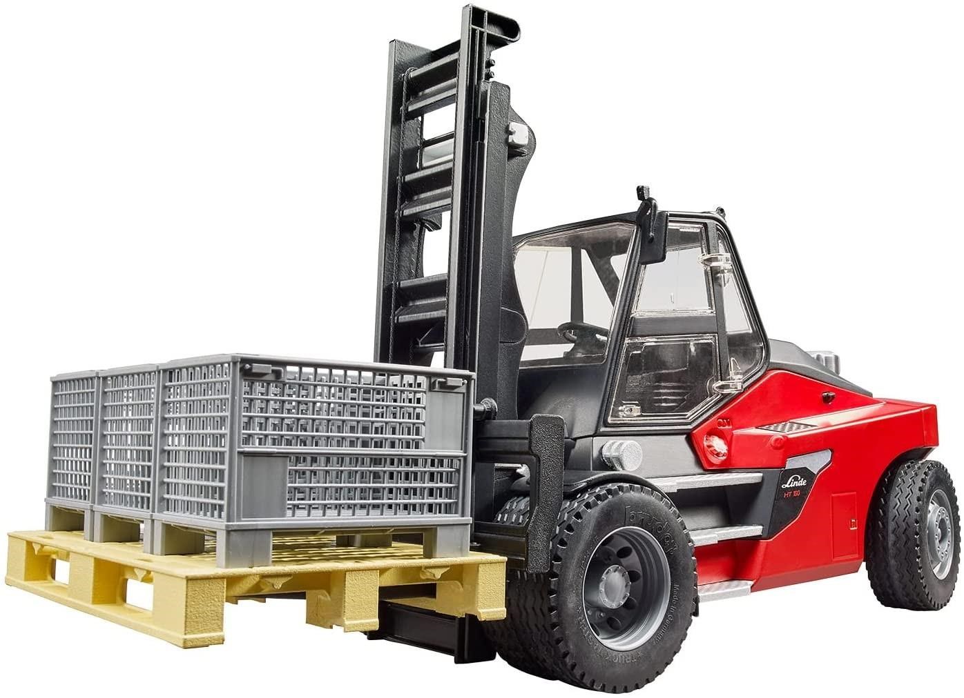 Bruder Linde HT160 Fork Lift with pallet and 3 pallet cages Legetøjsbil BR2513