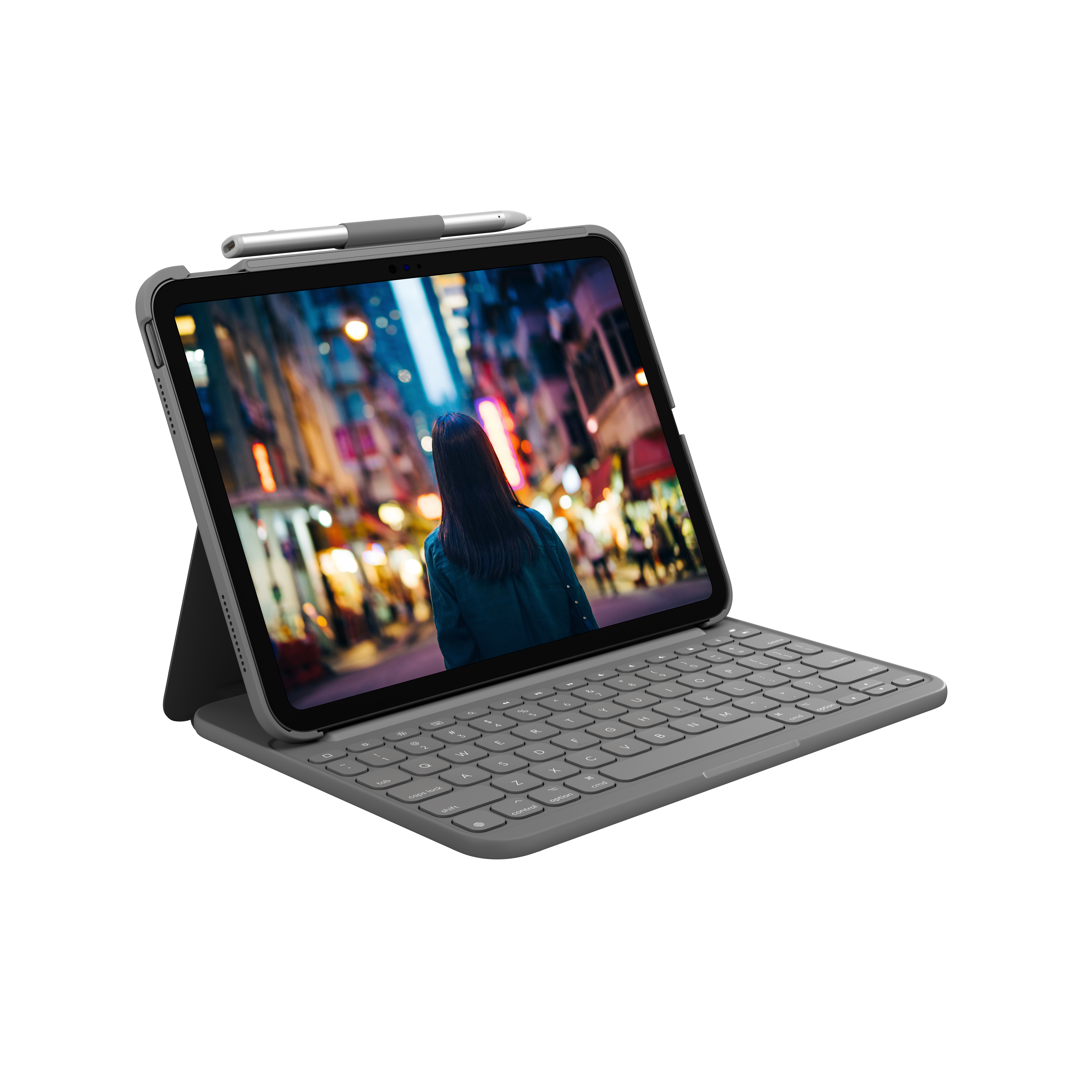 Logitech Slim Folio - keyboard and folio case - ND - oxford grey - Tastatur & Folio sæt - Nordisk - Grå Tastatur 920-011428