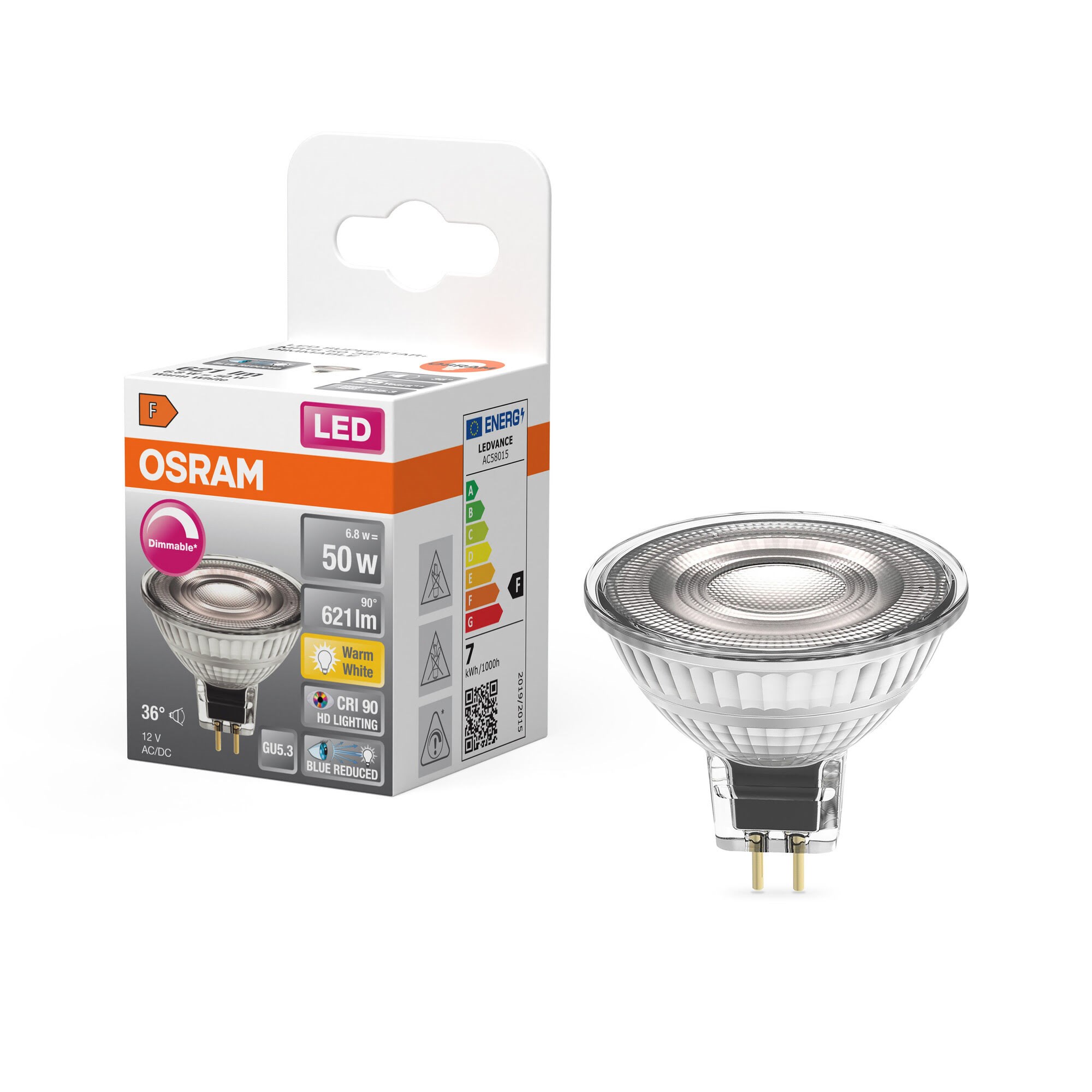 Osram LED pære LED Comfort MR16 36° 621lm 8W/927 (50W) GU5,3 dæmpbar GU5.3