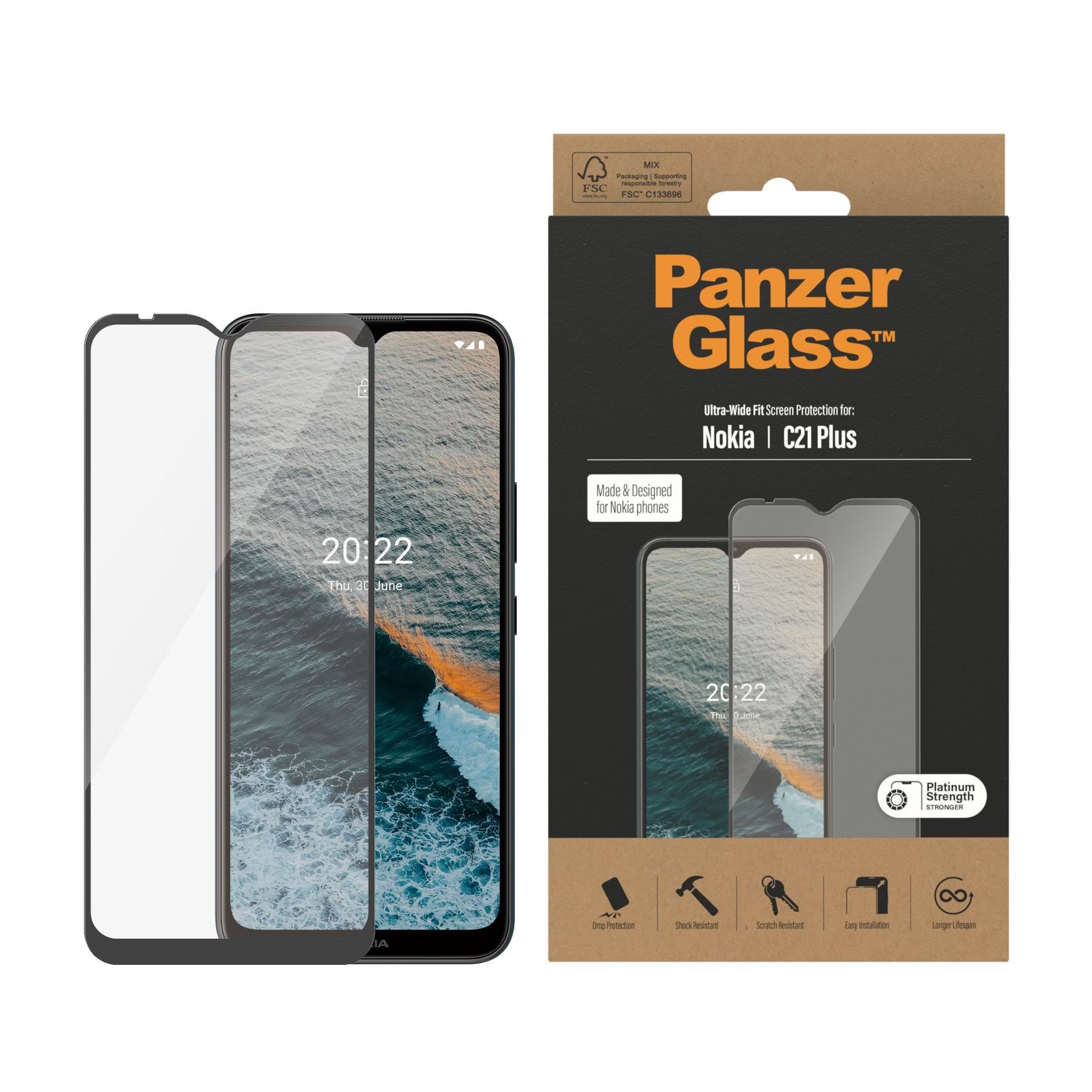 PanzerGlass Screen Protector Nokia C21+ | Ultra-Wide Fit Beskyttelsesglas PANZER6795