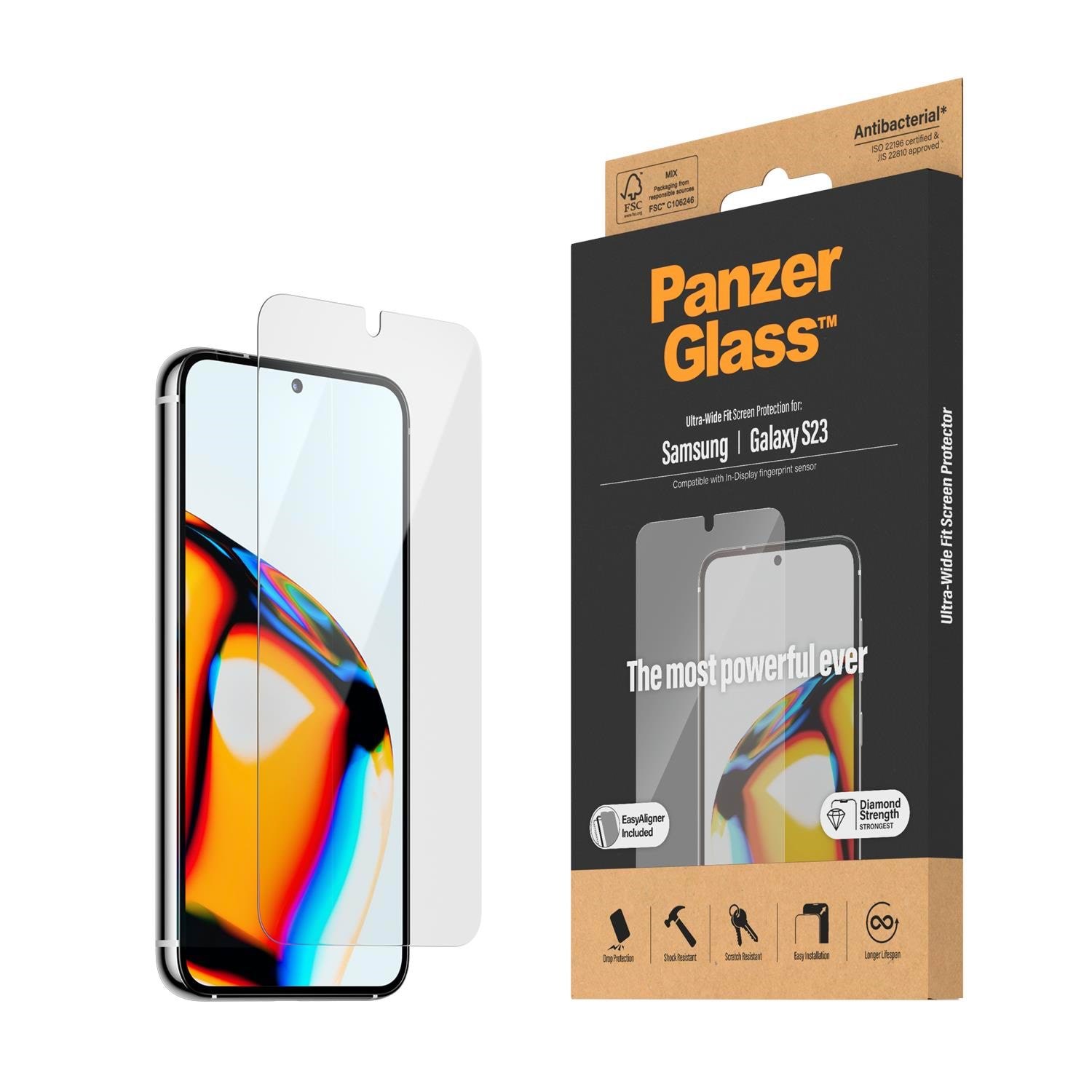 PanzerGlass Screen Protector Samsung Galaxy S23 | Ultra-Wide Fit w. EasyAligner Beskyttelsesglas PANZER7315