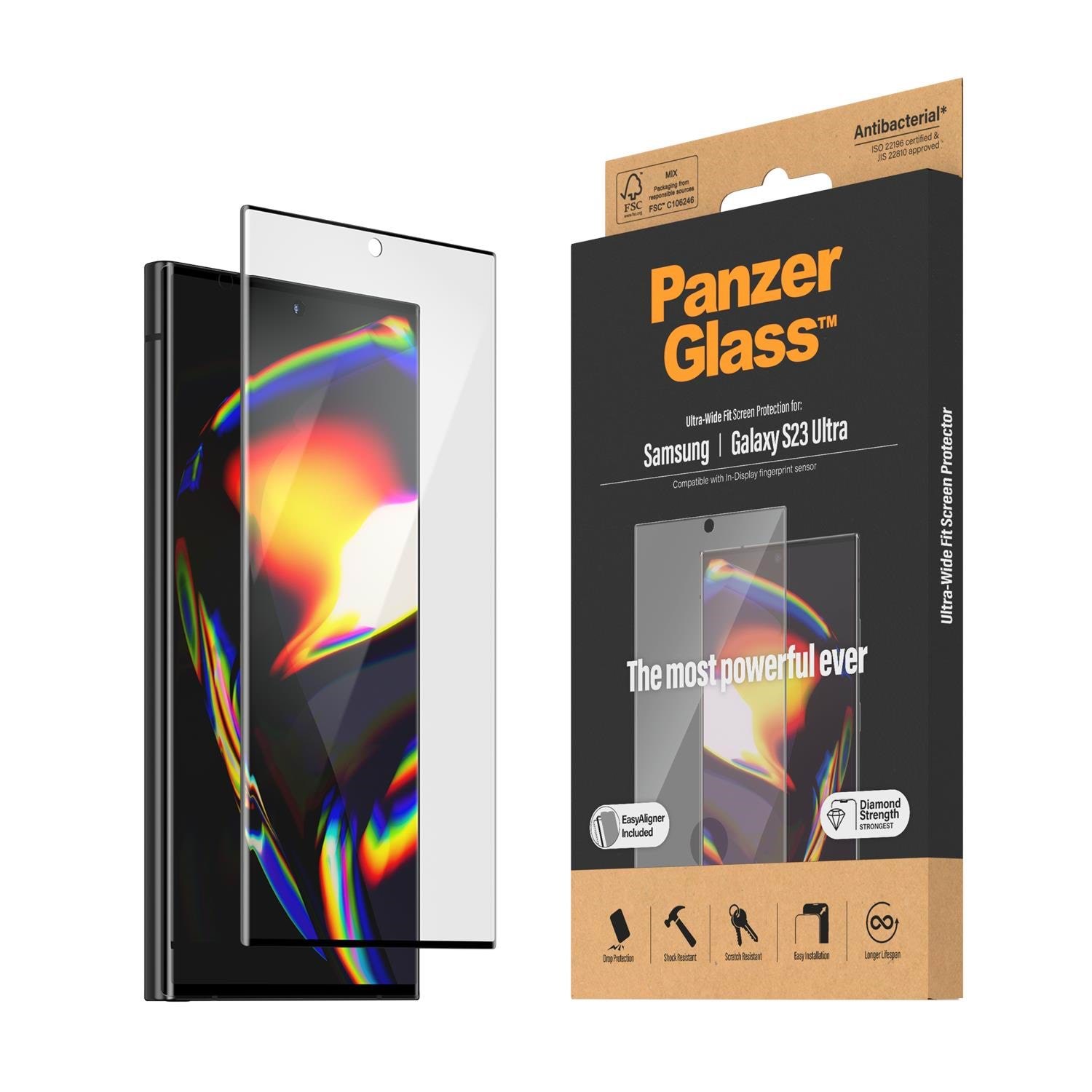 PanzerGlass Screen Protector Samsung Galaxy S23 Ultra | Ultra-Wide Fit w. EasyAligner Beskyttelsesglas PANZER7317