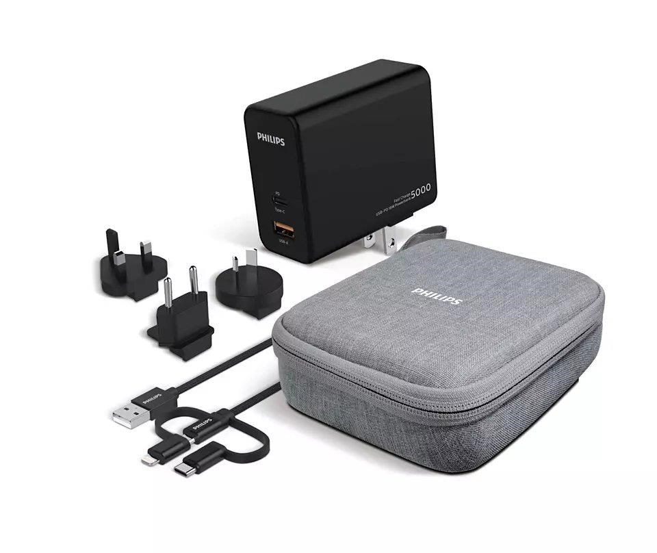 Philips Rejseoplader & Powerbank - 5000mAh - QC 3.0 - PD Mobil Oplader DLP5751T