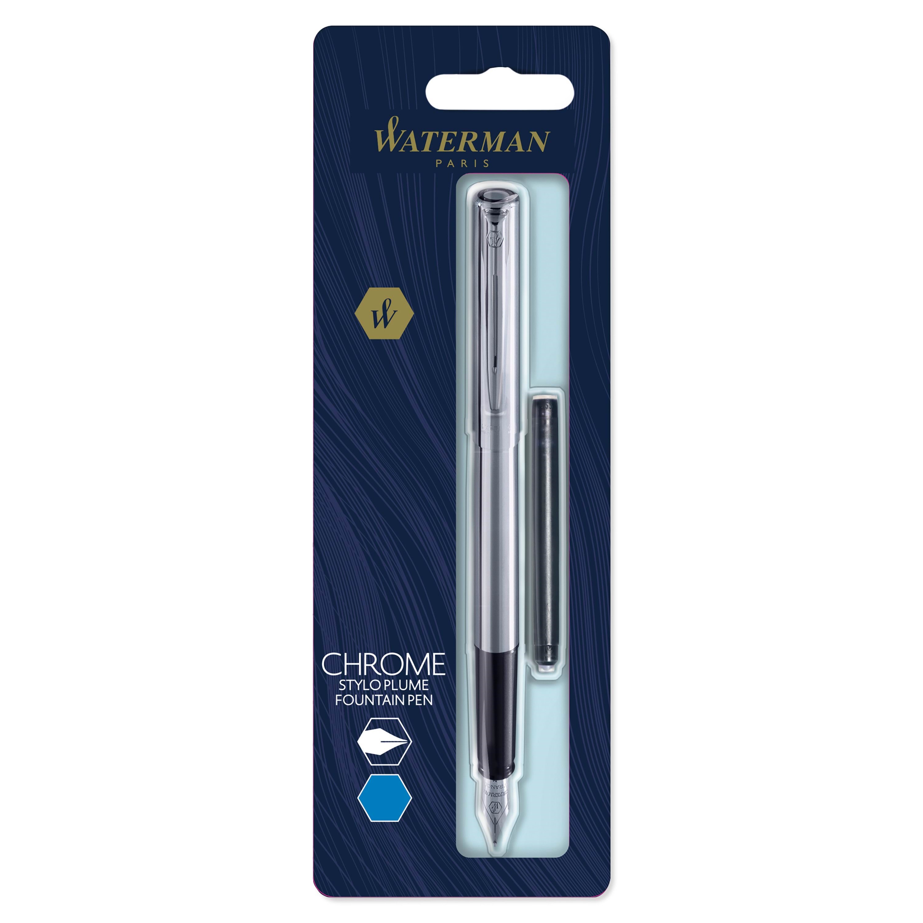 Waterman Allure fyldepen | Rustfrit stål | Fin Nib | Blåt blæk Tegneværktøj S0174956