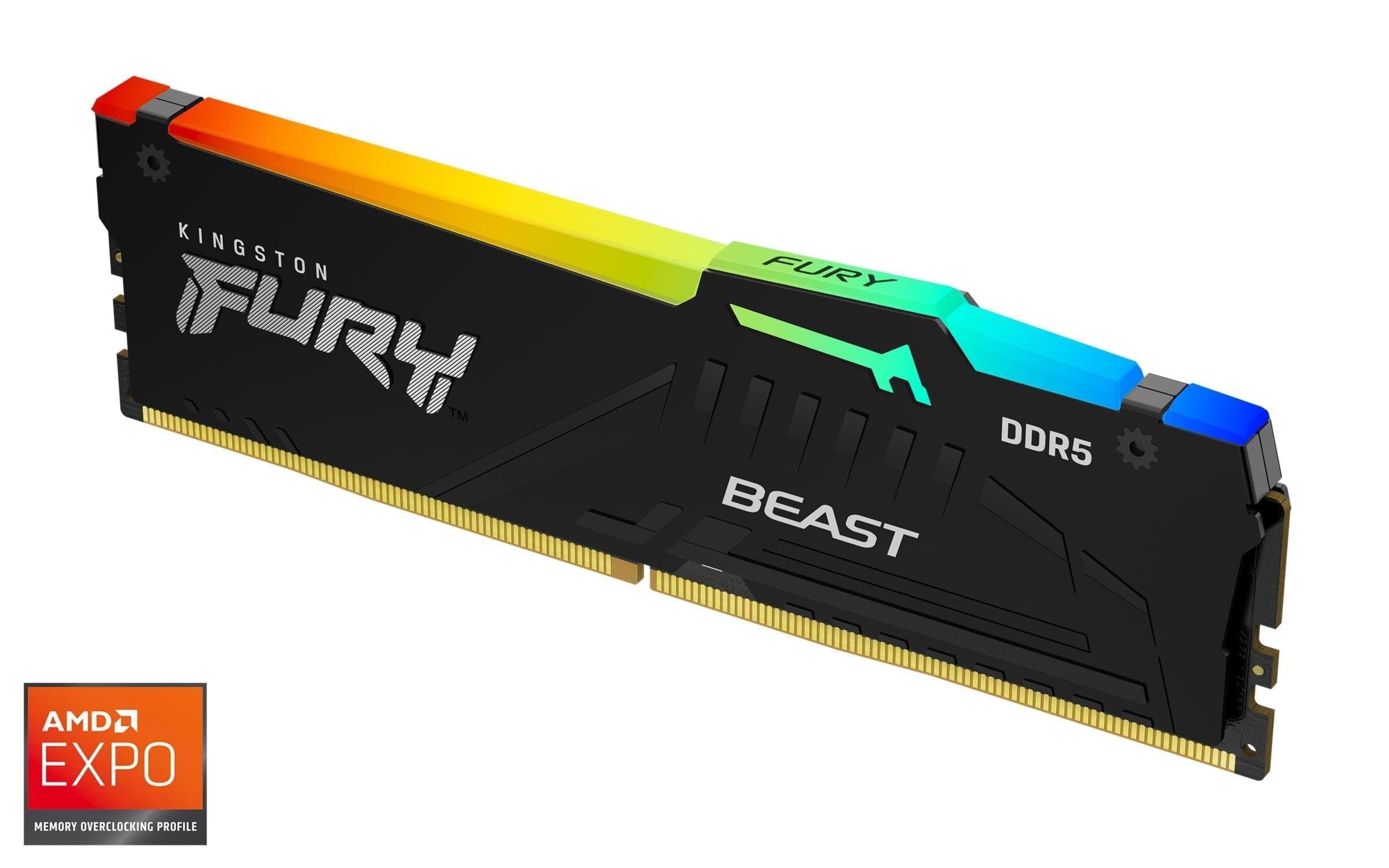 Kingston FURY Beast RGB DDR5-5600 - 8GB - CL36 - Single Channel (1 pcs) - AMD EXPO & Intel XMP - Sort med RGB