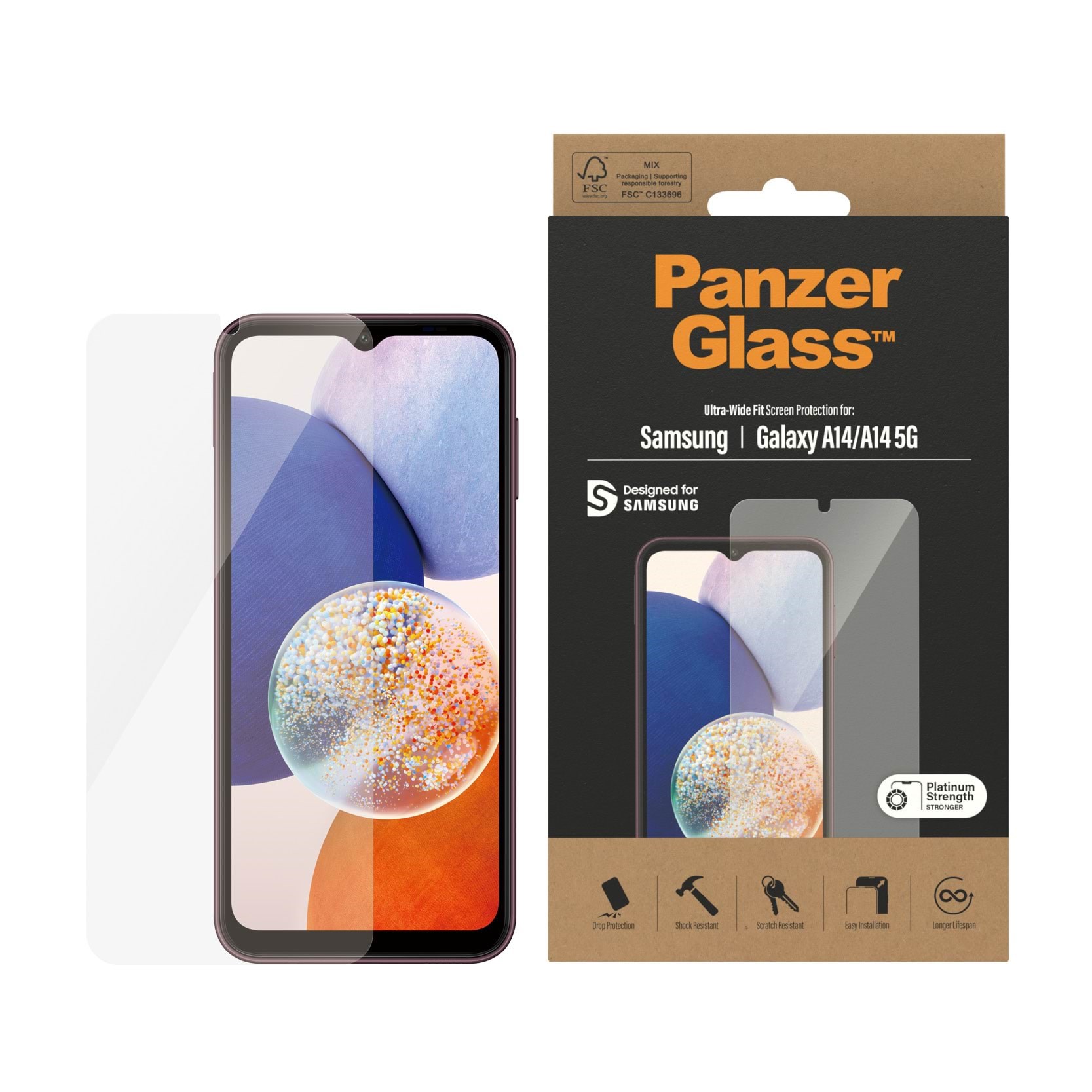 PanzerGlass Screen Protector Samsung Galaxy A14 | A14 5G | Ultra-Wide Fit Beskyttelsesglas PANZER7321