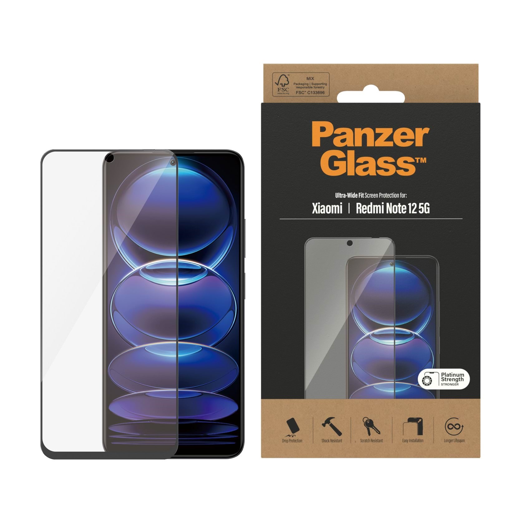 PanzerGlass Screen Protector Xiaomi Redmi Note 12 5G | 12 4G | Ultra-Wide Fit Beskyttelsesglas PANZER8053