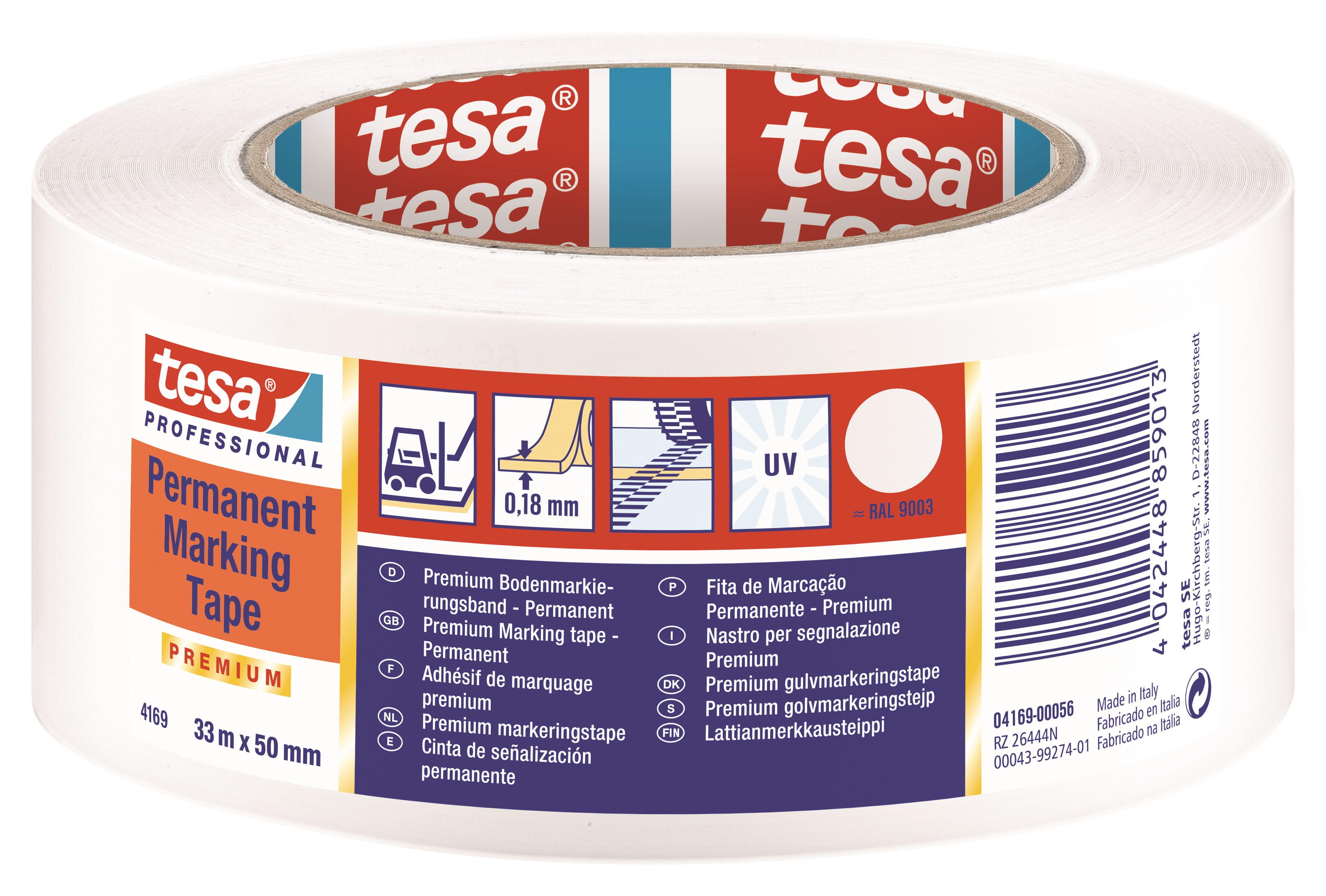 tesa Floor Marking Tape Premium indoor and outdoor 33m x 50 mm White Tape 04169-00056-93