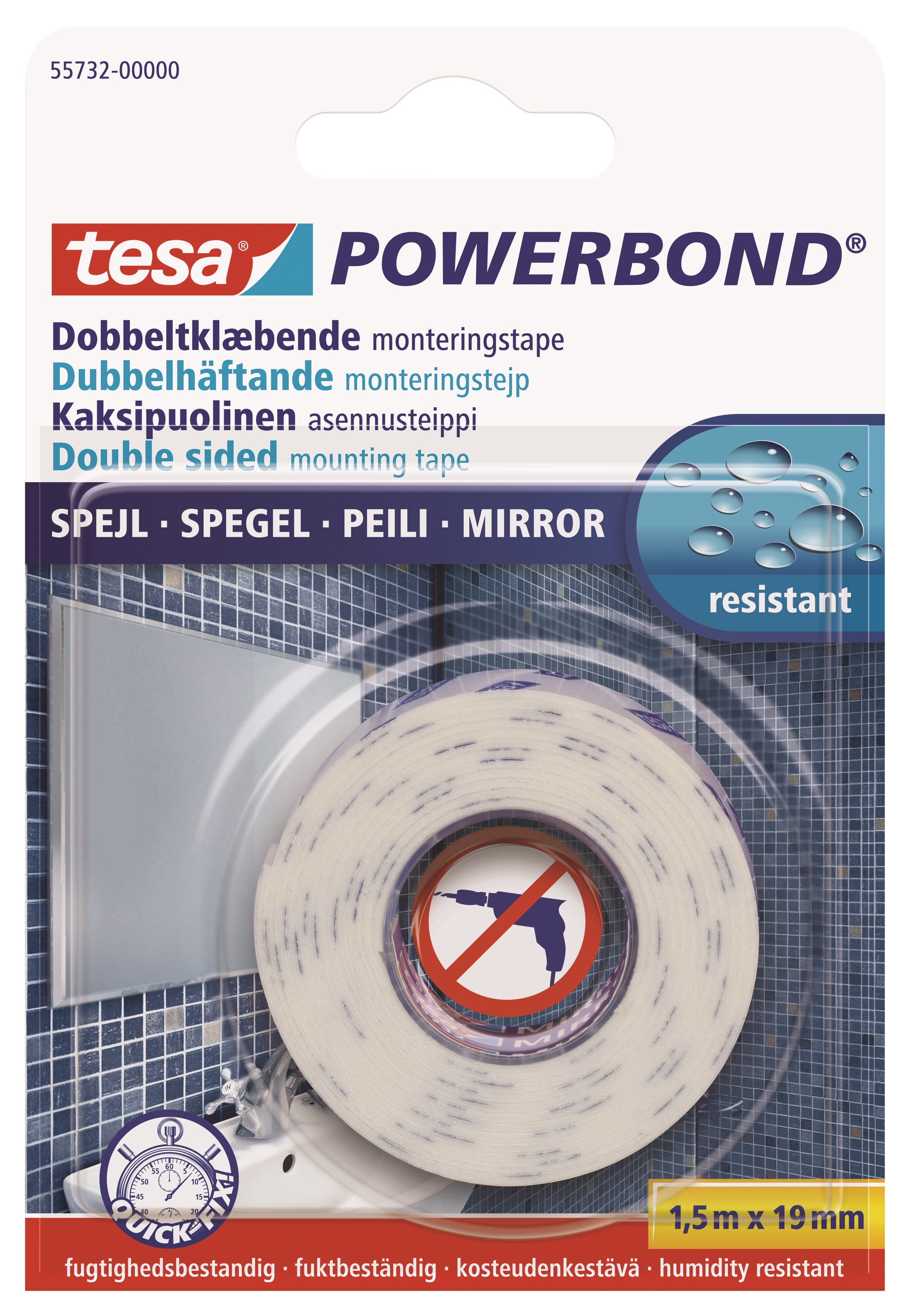 tesa Powerbond Mounting Tape Mirror 1.5m x 19mm Tape 55732-00000-02