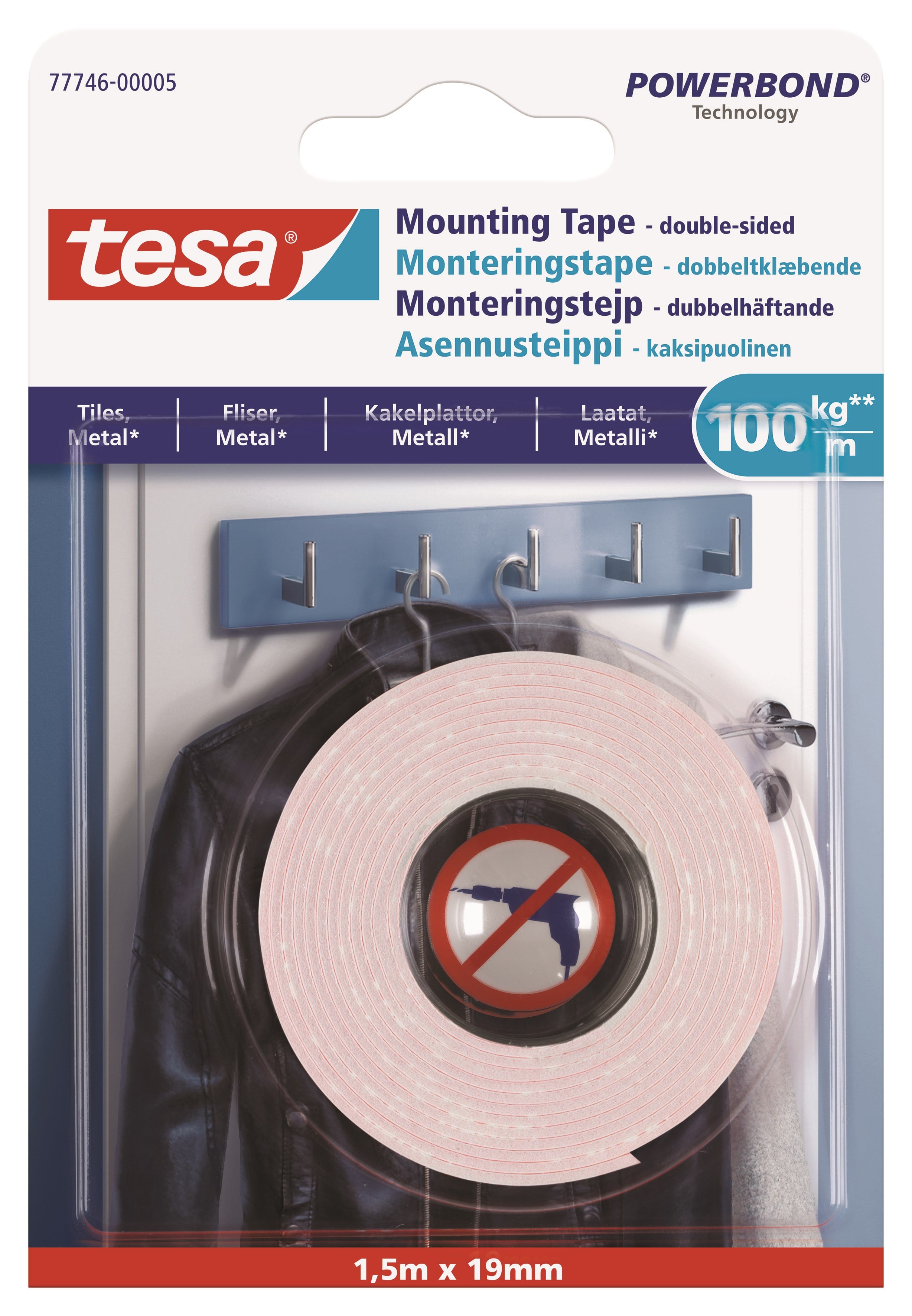 tesa Powerbond Mounting Tape Ultra Strong 1.5m x 19mm Tape 77746-00005-00