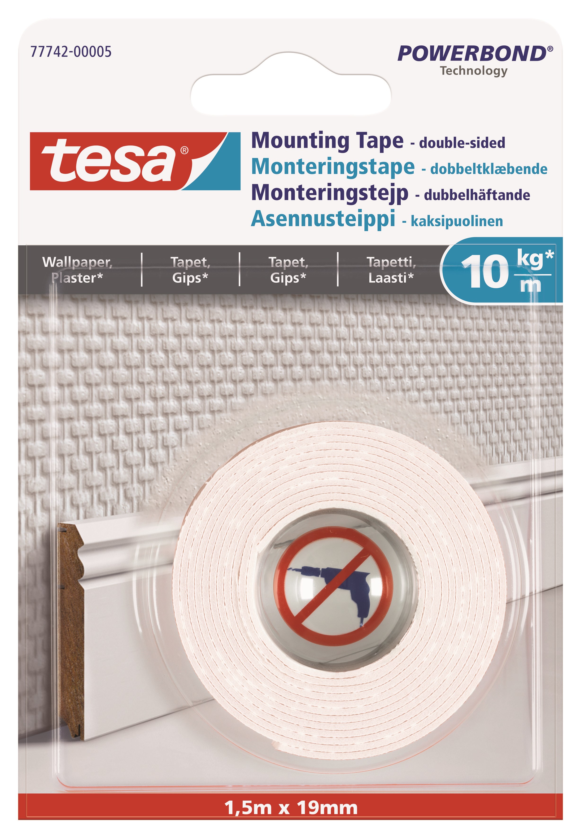 tesa Powerbond Mounting Tape Wallpaper 1.5m x 19mm Tape 77742-00005-00