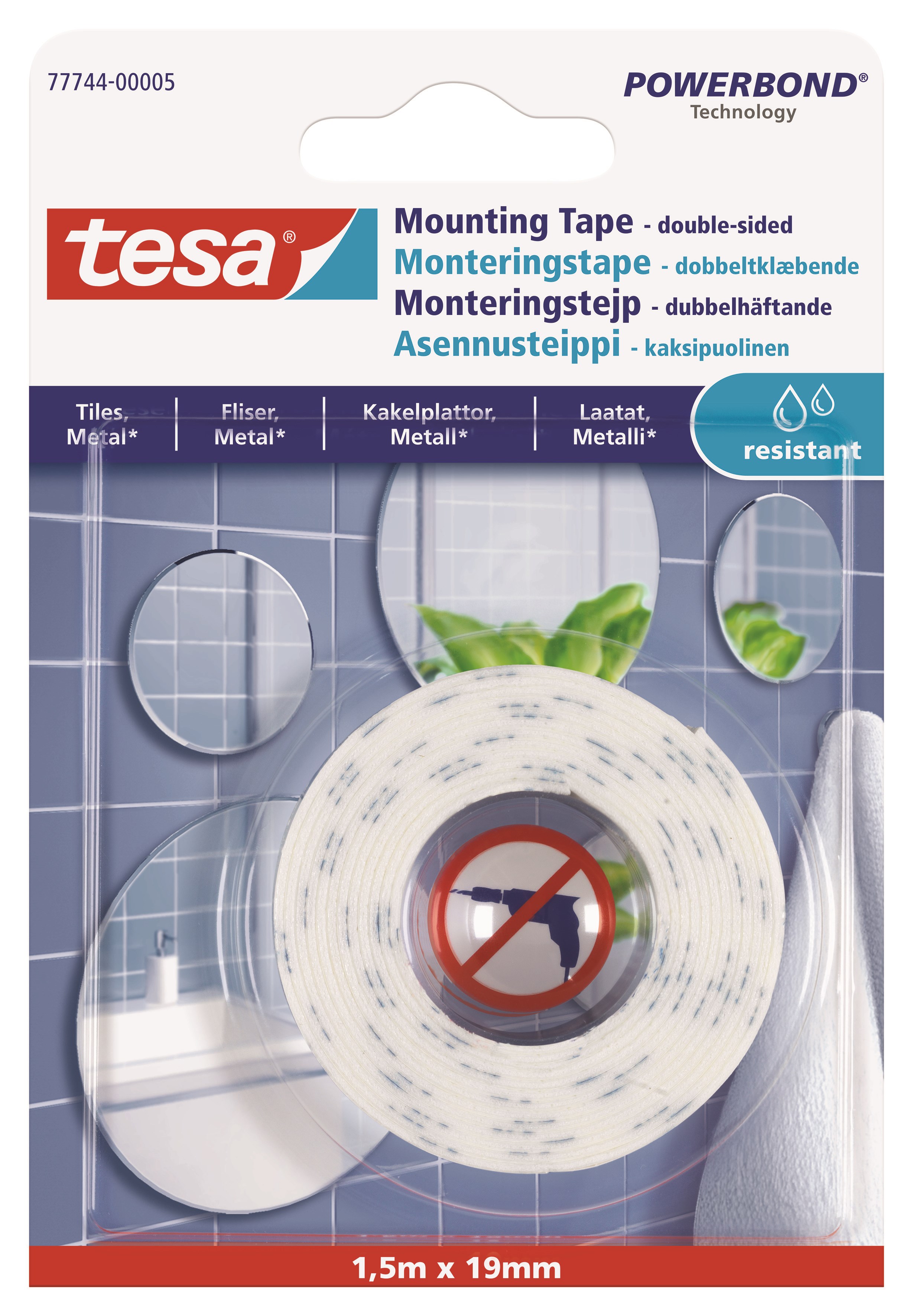 tesa Powerbond Mounting Tape Water Resistant 1.5m x 19mm Tape 77744-00005-00