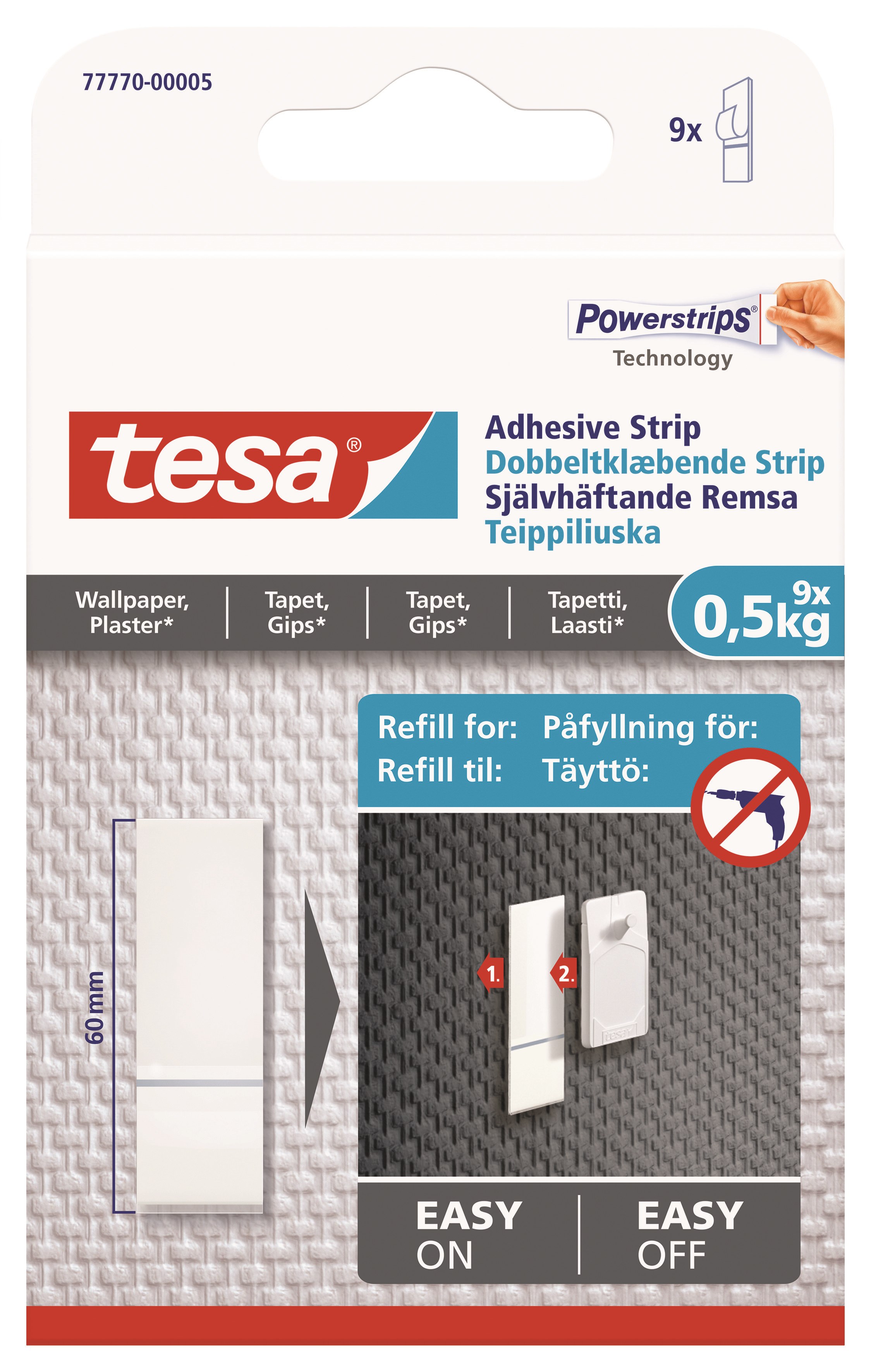tesa Powerstrips Refill 0.5kg Wallpaper Ophæng 77770-00005-20