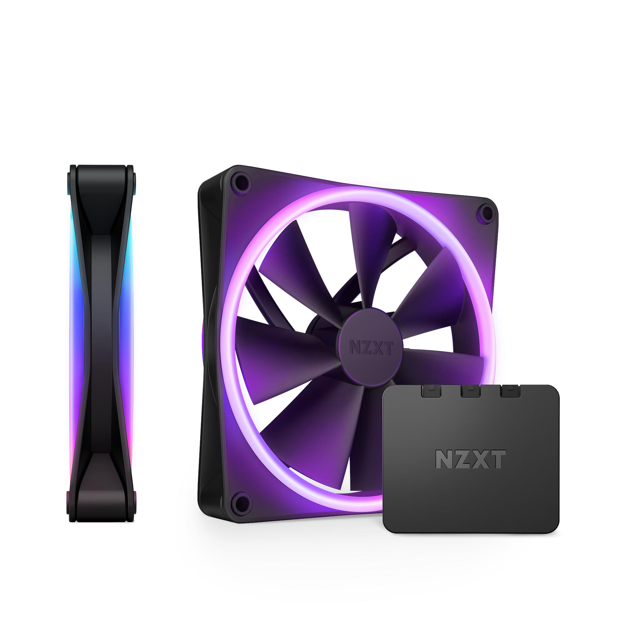 NZXT F140 RGB DUO 2-pack & RGB Controller - Black - Kabinet køler - 140mm - Sort med RGB LED lys - 36 dBA