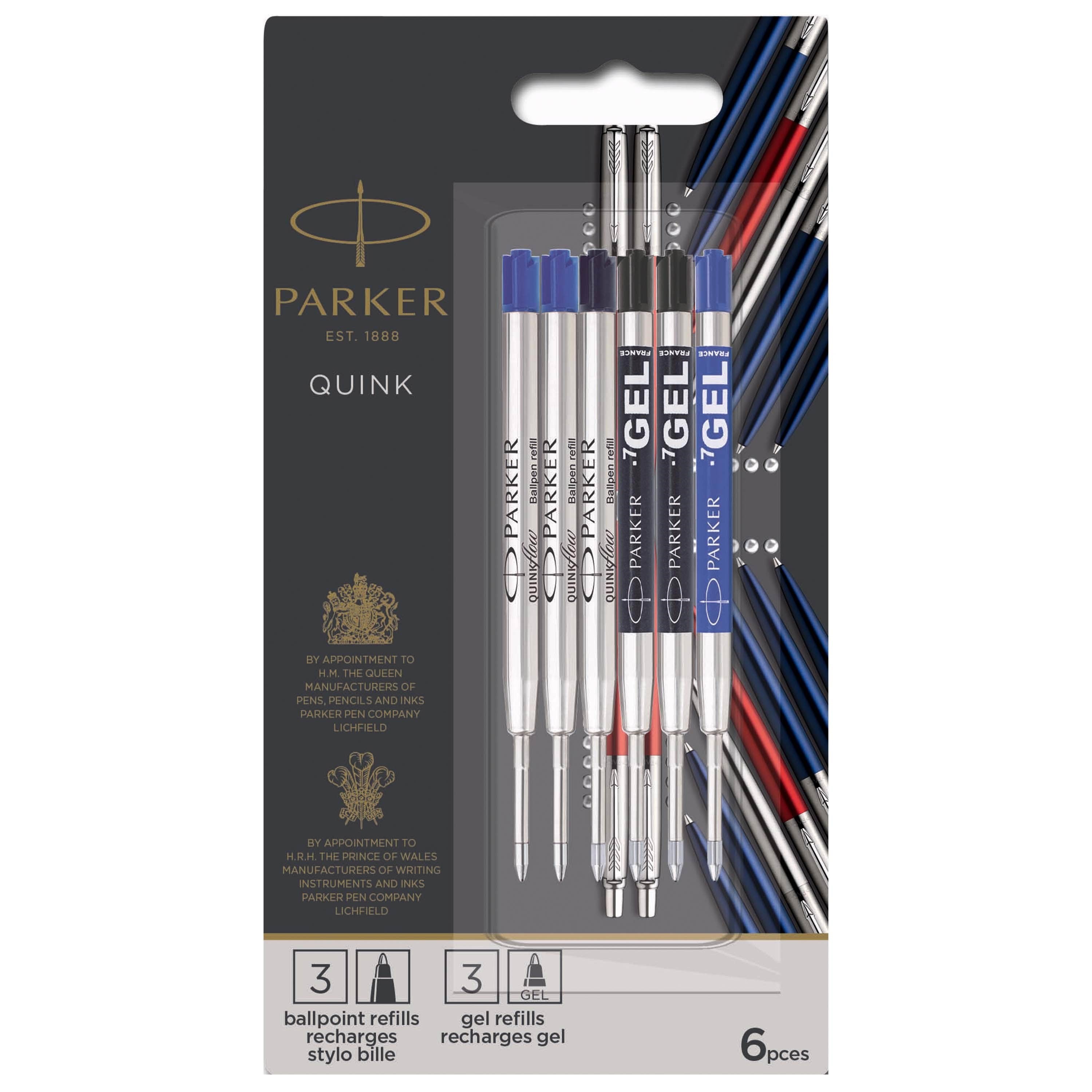 Parker Jotter London kuglepen og Gel Pen Refill Discovery pakke: 3 Quinkflow Refiller til kuglepenne & 3 Quink Gel Refiller Tegneværktøj 2032738