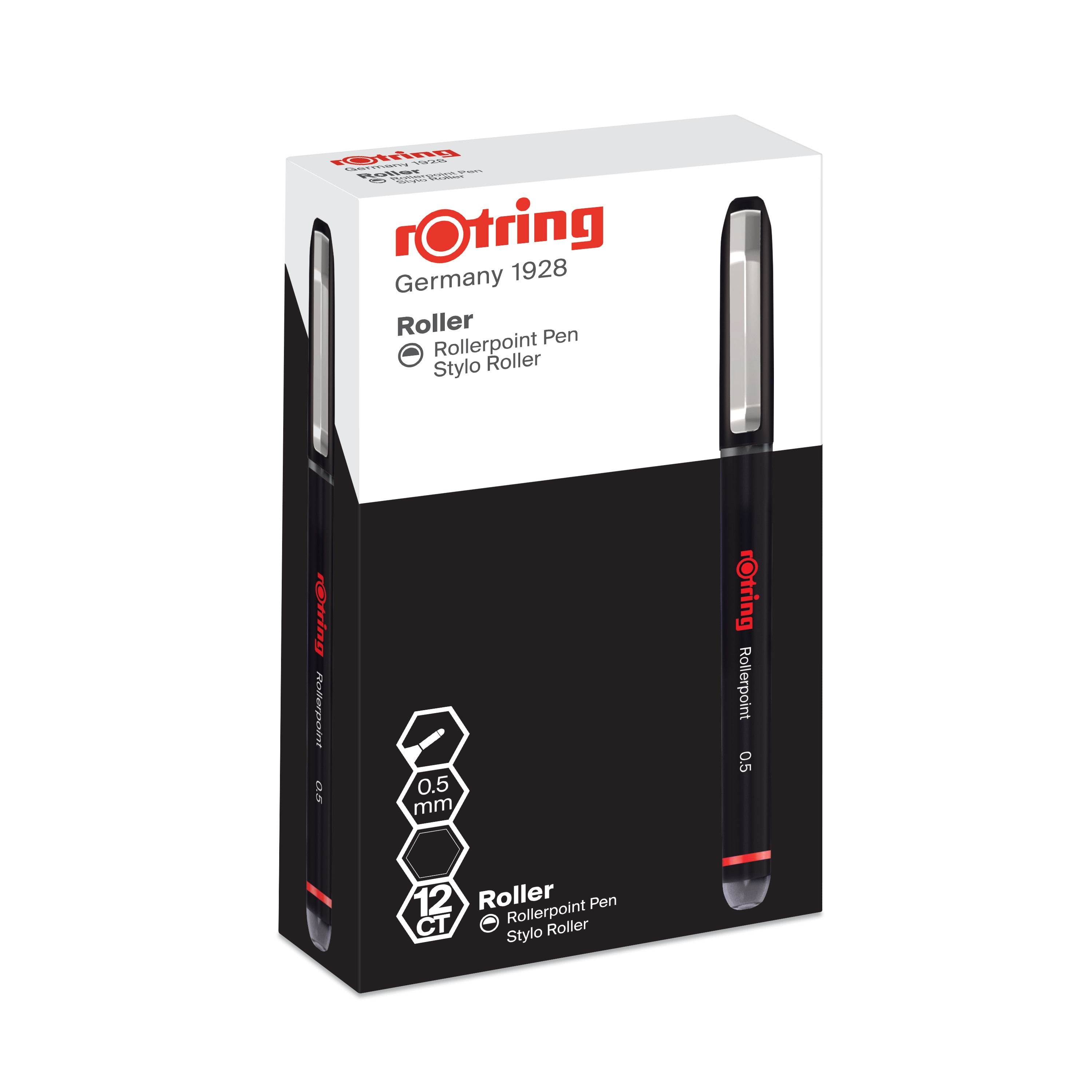 Rotring rOtring Rollerball Pen | Nålespids (0,5 mm) Rullepunkt til præcis skrivning | Sort blæk | 12 Antal Tegneværktøj 2146103