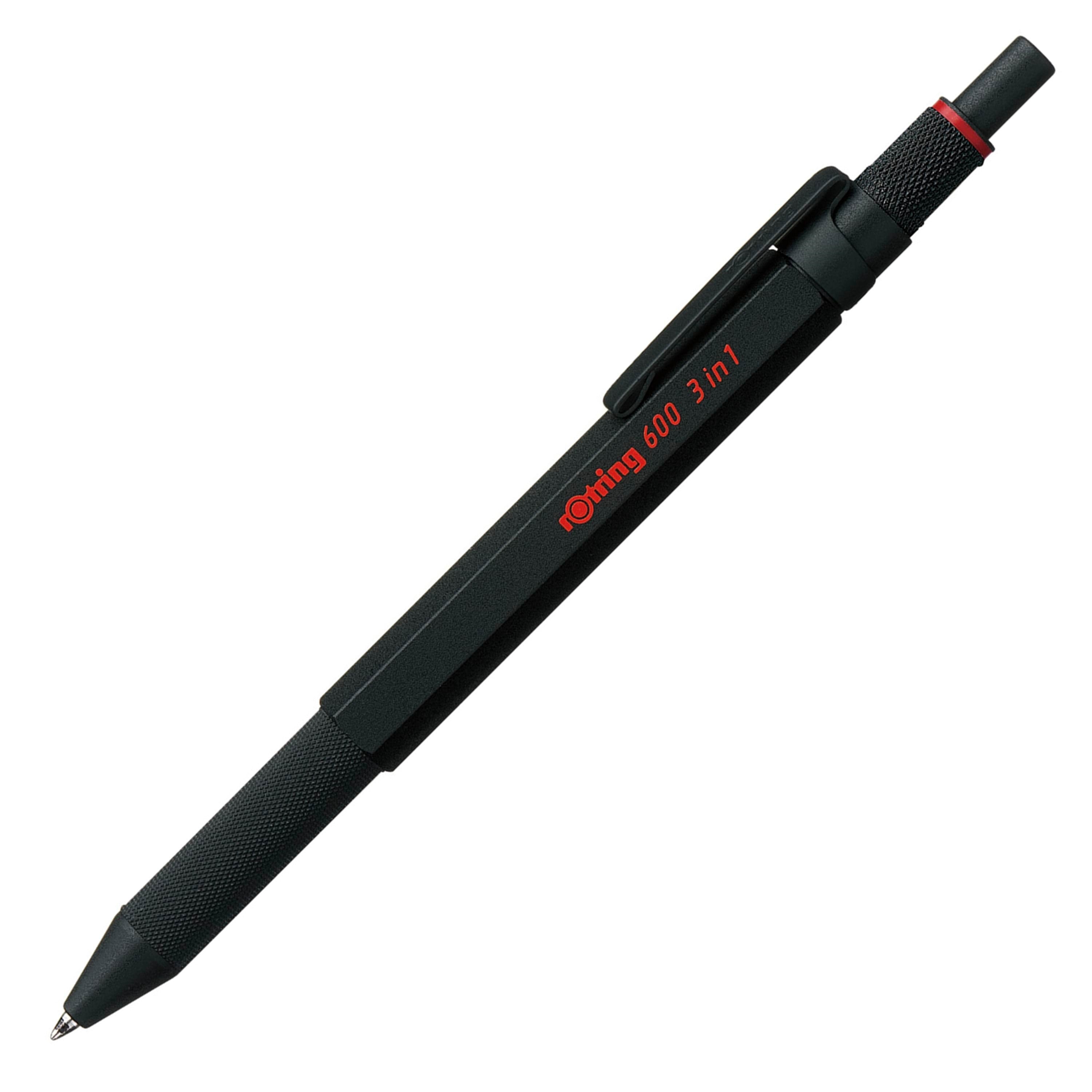 Rotring rOtring 600 3-i-1 Multifarve Pen og Mekanisk Blyant | Sort & Rød Kuglepensspidser | 1 Mekanisk Blyant Spids (0,5 mm) | Sort skaft