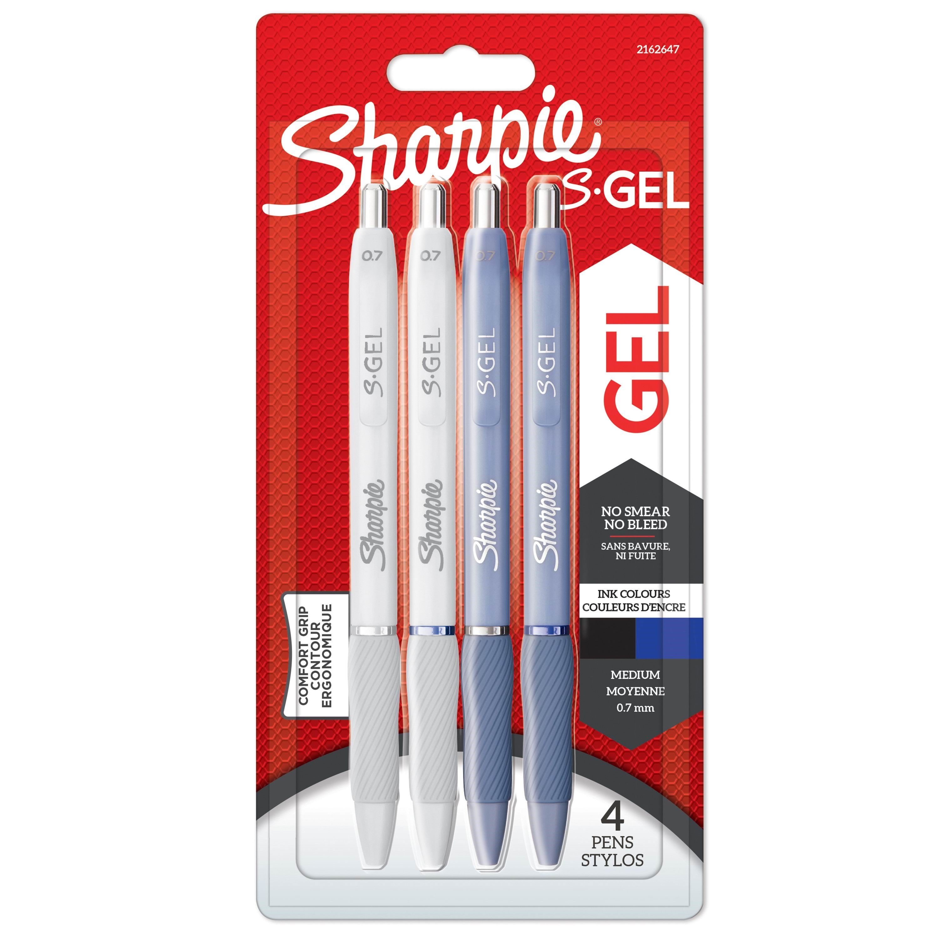Sharpie S-Gel | Gelpenne | Medium spids (0.7mm) | Frost Blue & White Pearl hylstre | Sort & blåt blæk | 4 styk