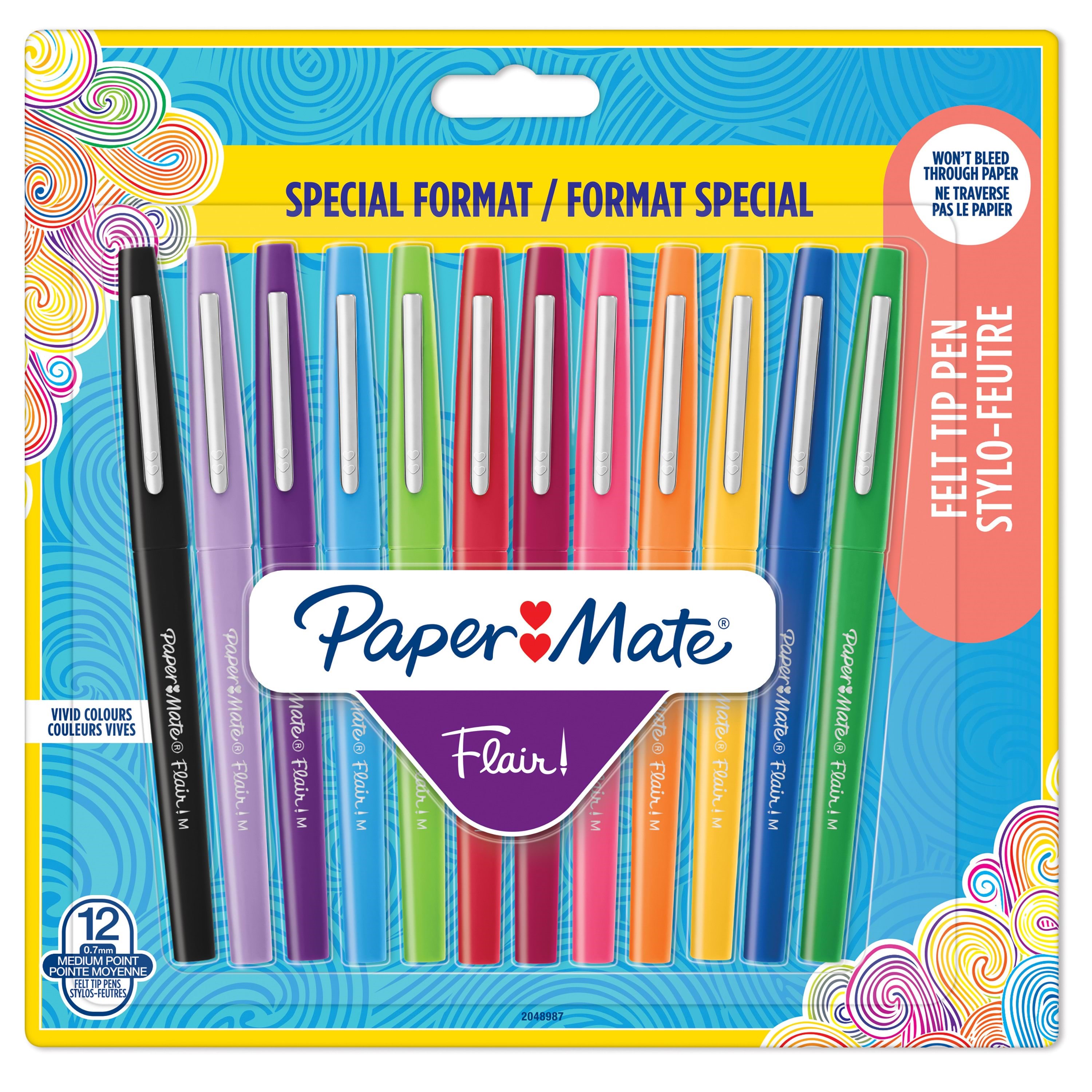 Paper Mate Flair Felt Tip Pens | Medium spids (0,7 mm) | Forskellige farver | 12 styk
