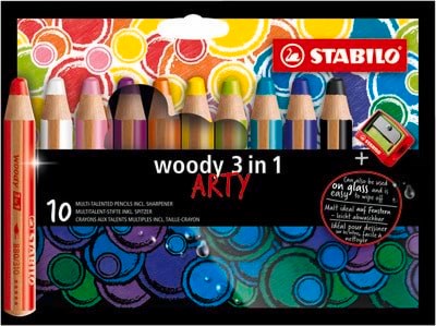 STABILO woody Arty 3 in 1 sæt med 10 penne inkl. spidser Hobby Artikler 208542