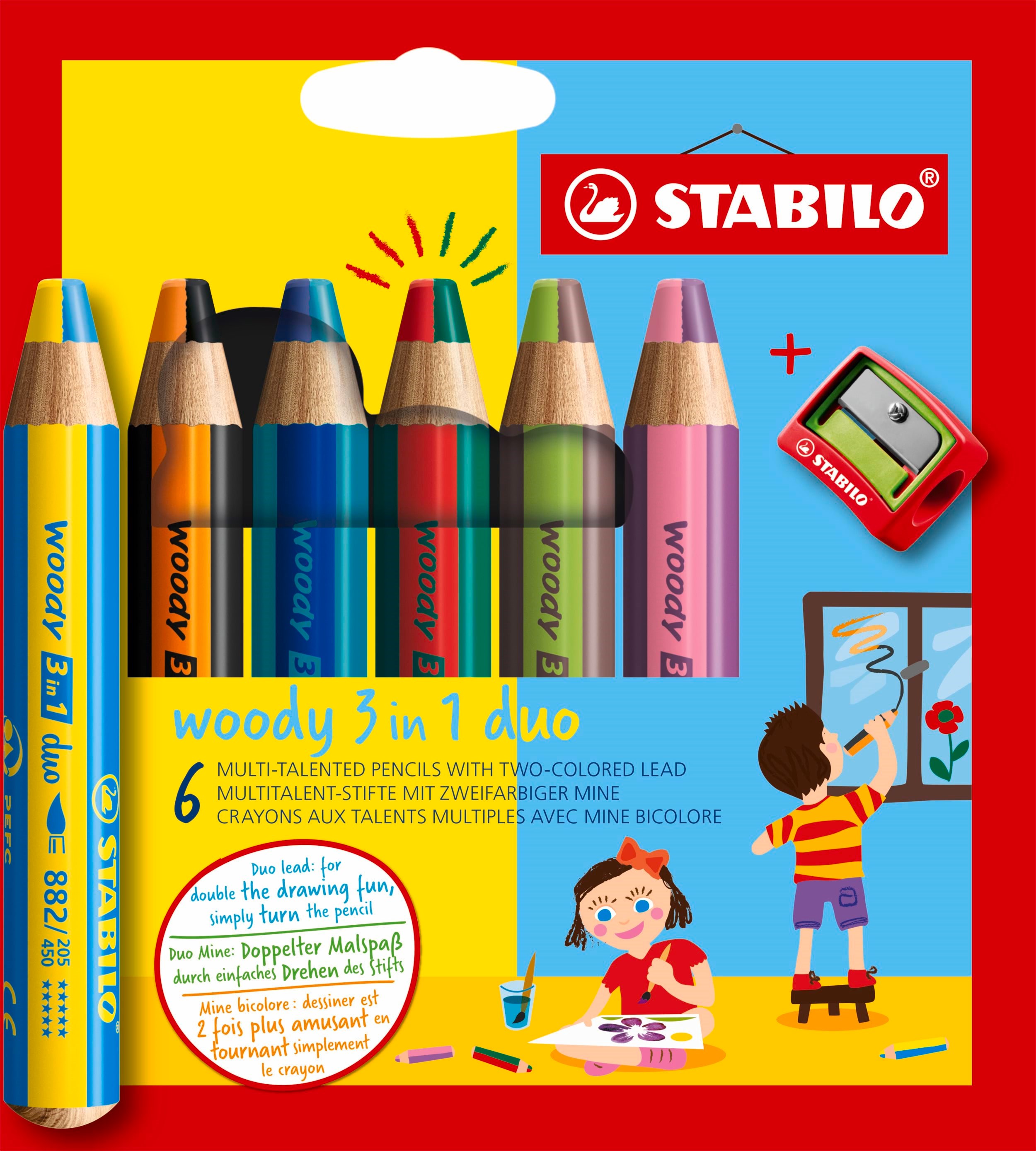 STABILO woody Arty 3 in 1 sæt med 6 penne inkl. spidser to-farvet spids Hobby Artikler 208550
