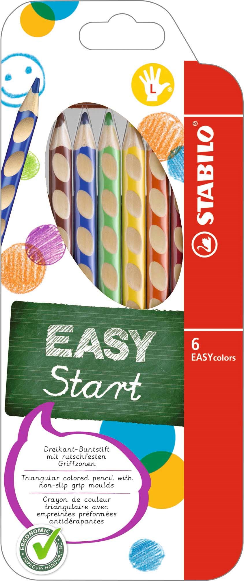 STABILO Farveblyanter EASYCOLOR L 6-STK ASS. til venstrehånds brug Hobby Artikler 208624