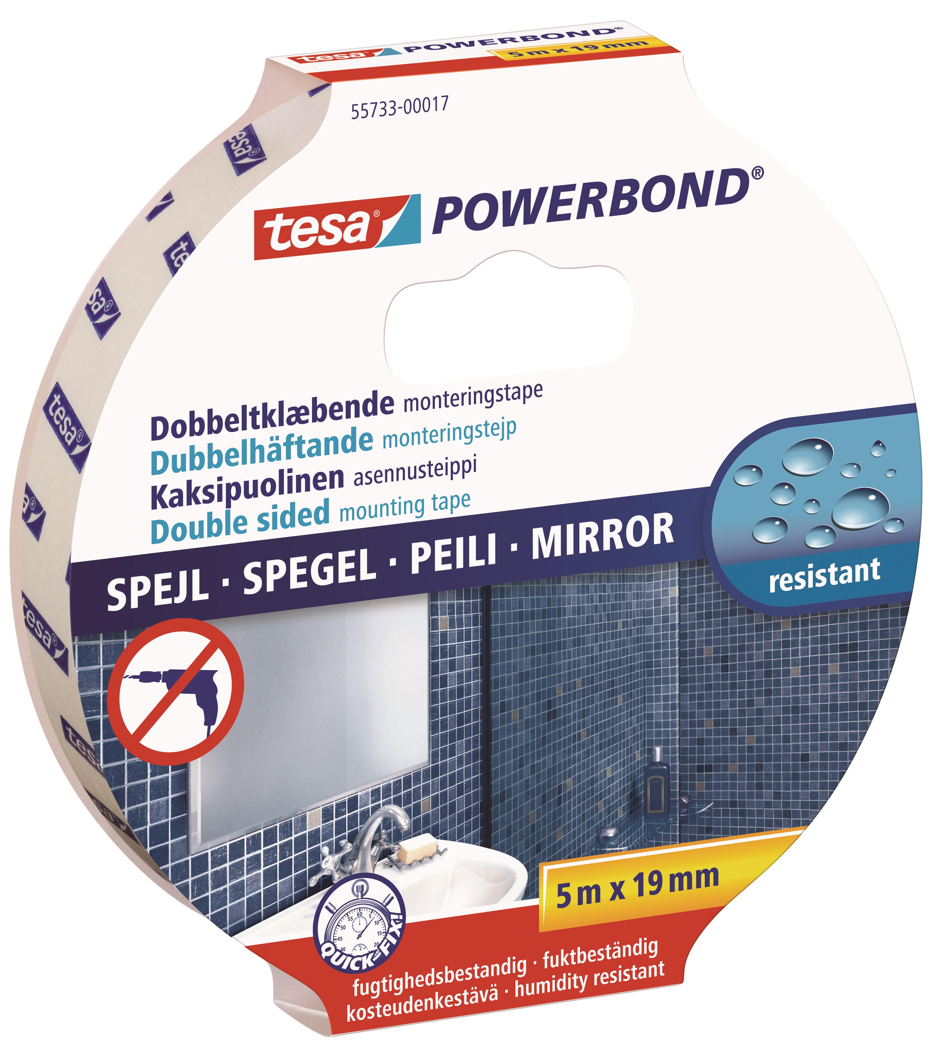 tesa Powerbond Mounting Tape Mirror 5m x 19mm Tape 55733-00017-04