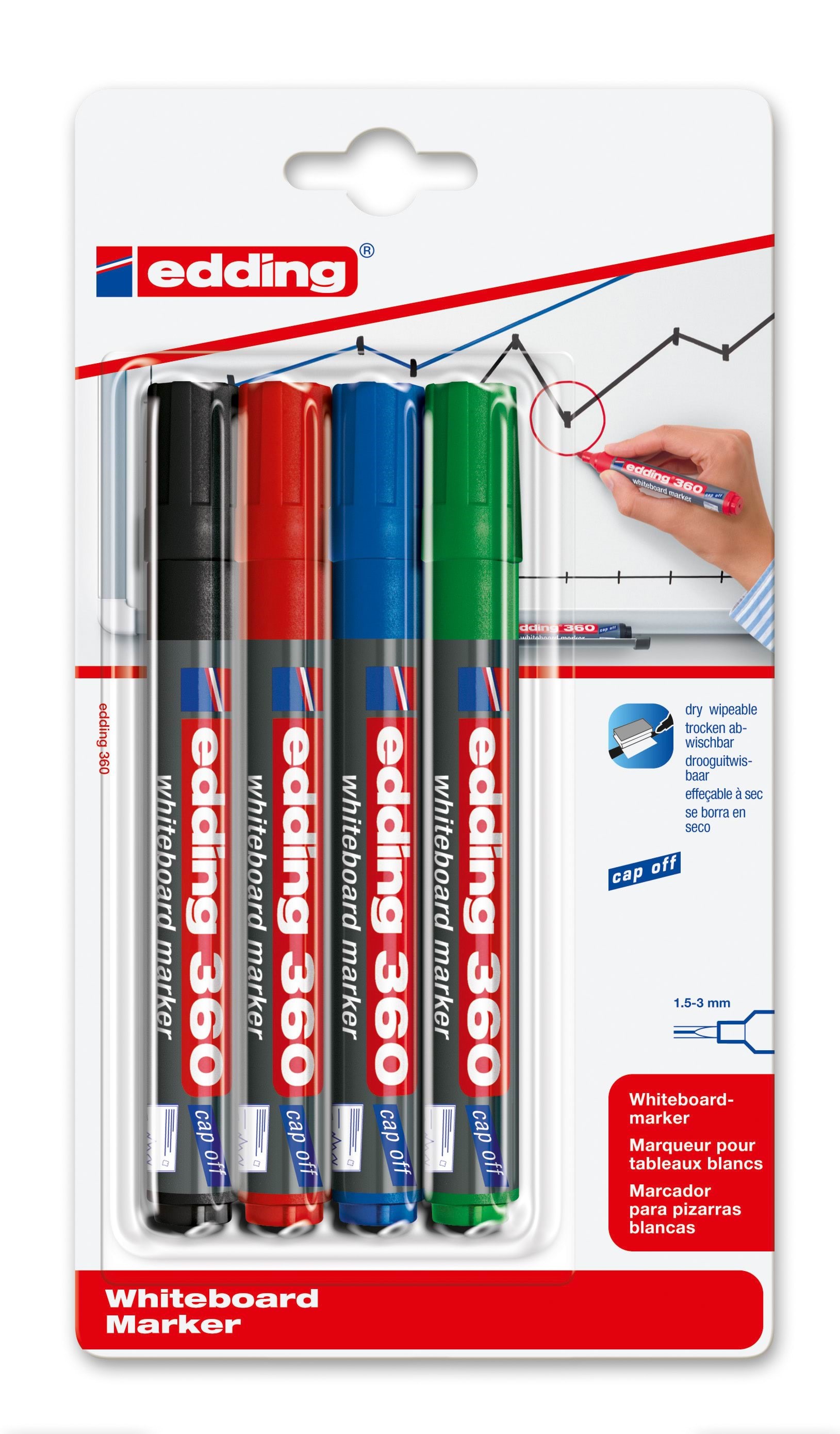 Edding e-360 Whiteboard marker set af 4 assorterede farver Tegneværktøj 4-360-4-1999