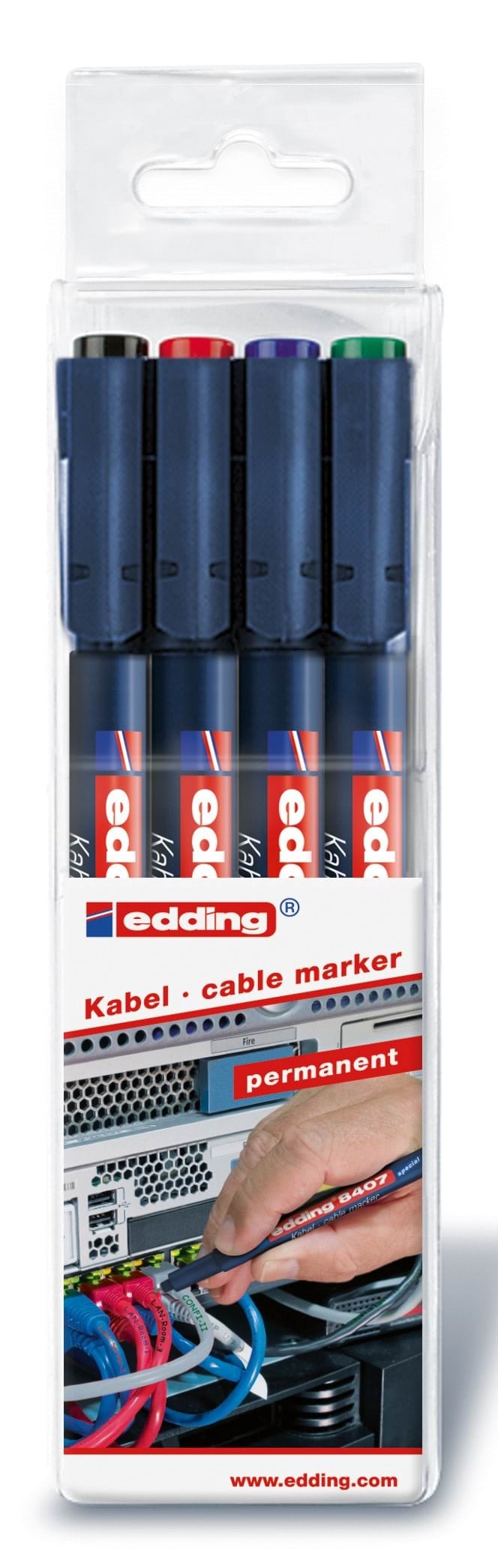 Edding e-8407 kabel marker sæt af 4 assorterede farver Tegneværktøj 4-8407-4