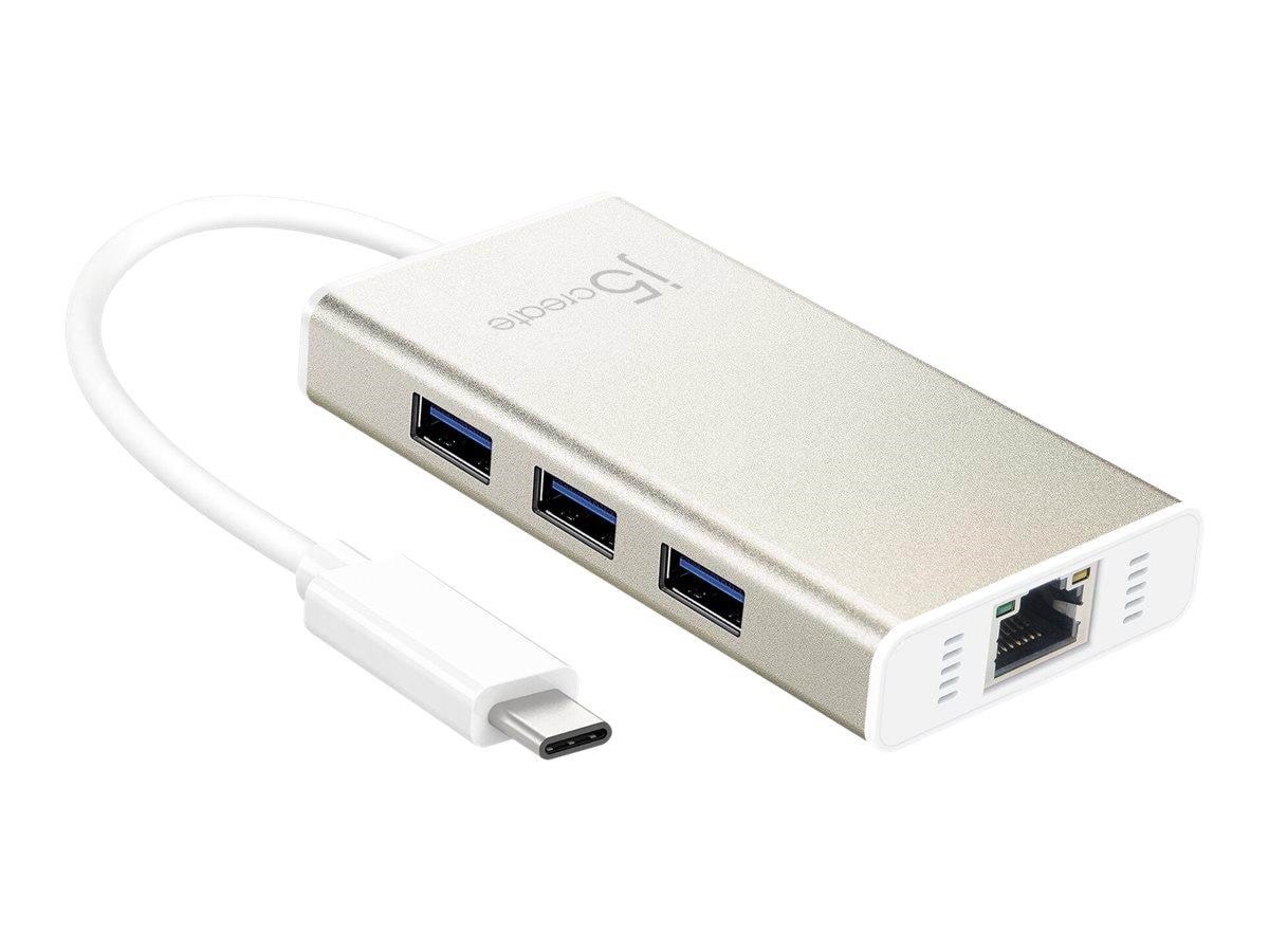 j5create 3-Port USB Hub (with Ethernet) USB hub - USB 3.0 - 3 ports - Sølv Usb Hub JCH471-N