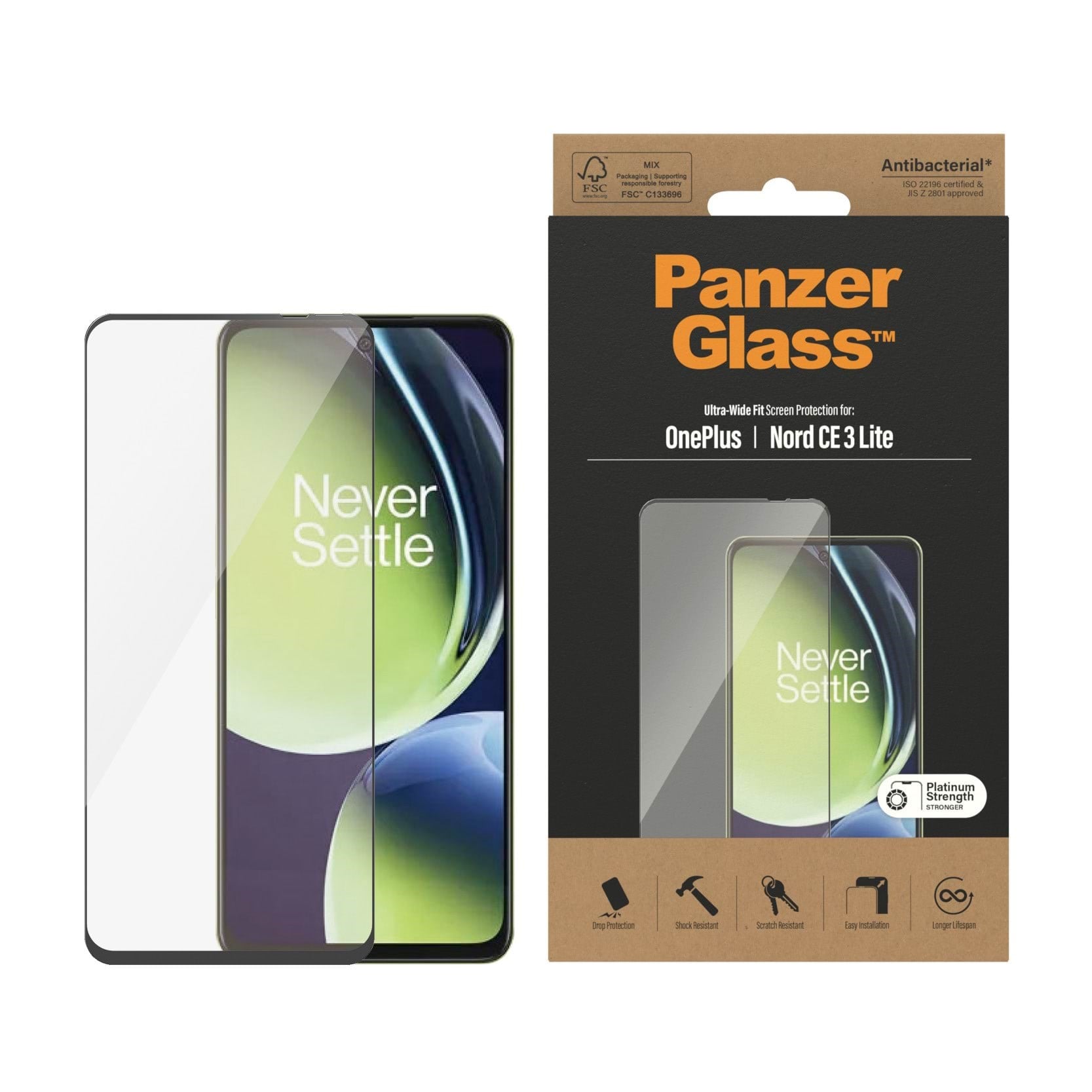 PanzerGlass Screen Protector OnePlus Nord CE 3 Lite | Ultra-Wide Fit Beskyttelsesglas PANZER7029