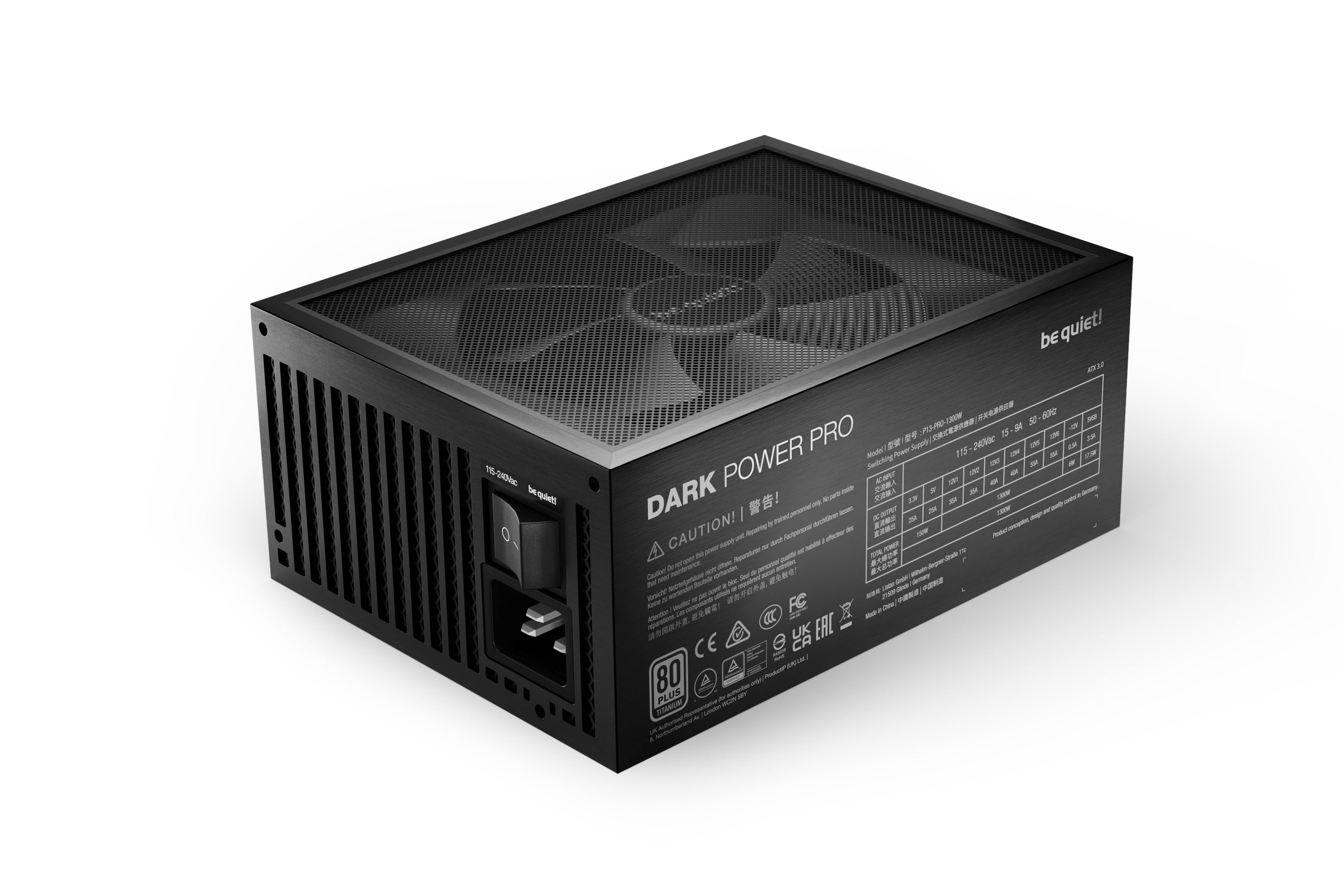 be quiet! Dark Power Pro 13 - 1300W Strømforsyning - 1300 Watt - 135 mm - ATX - 80 Plus Titanium certified Strømforsyning Sort BN331
