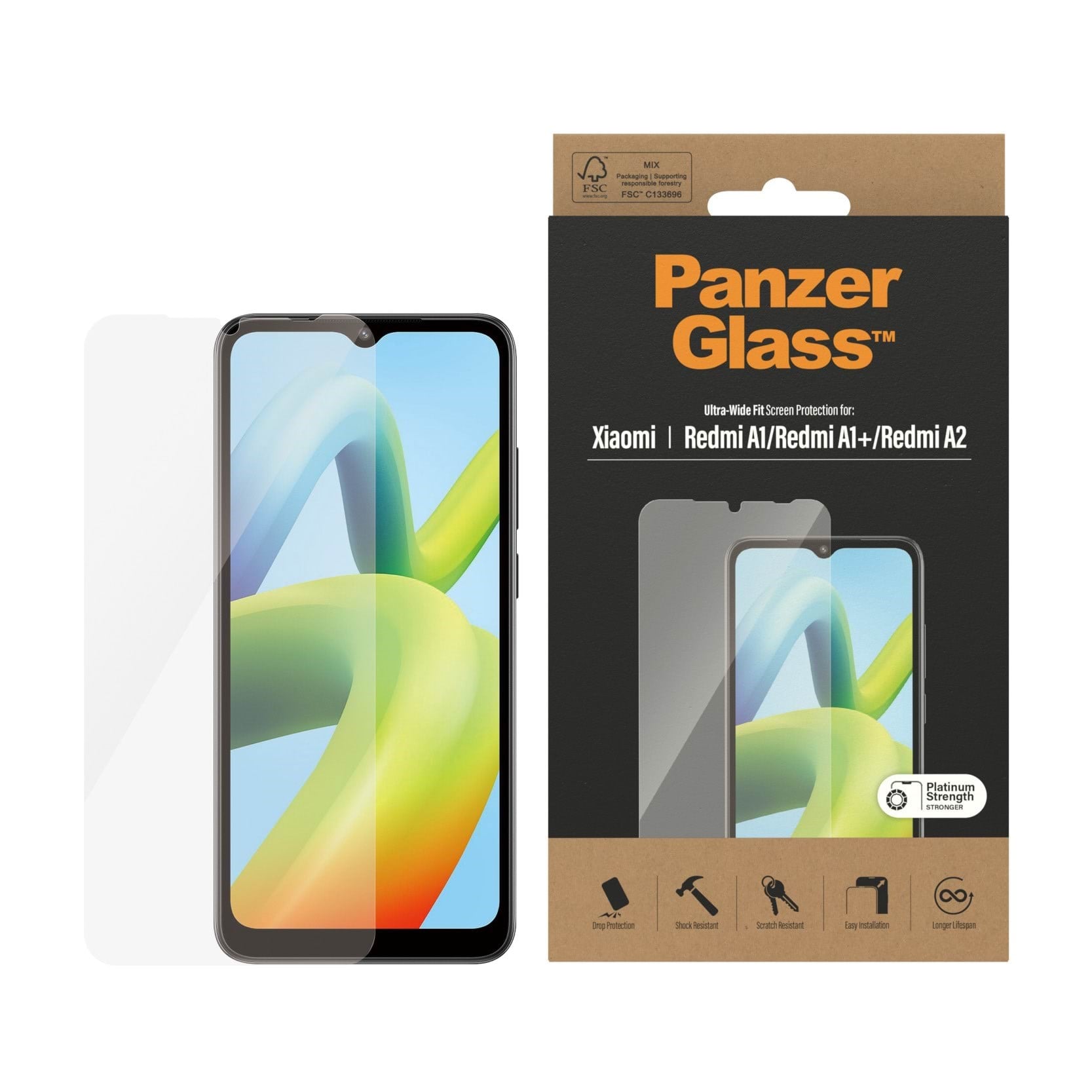 PanzerGlass Screen Protector Xiaomi Redmi A1 | A1+ | A2 | Ultra-Wide Fit Beskyttelsesglas PANZER8067