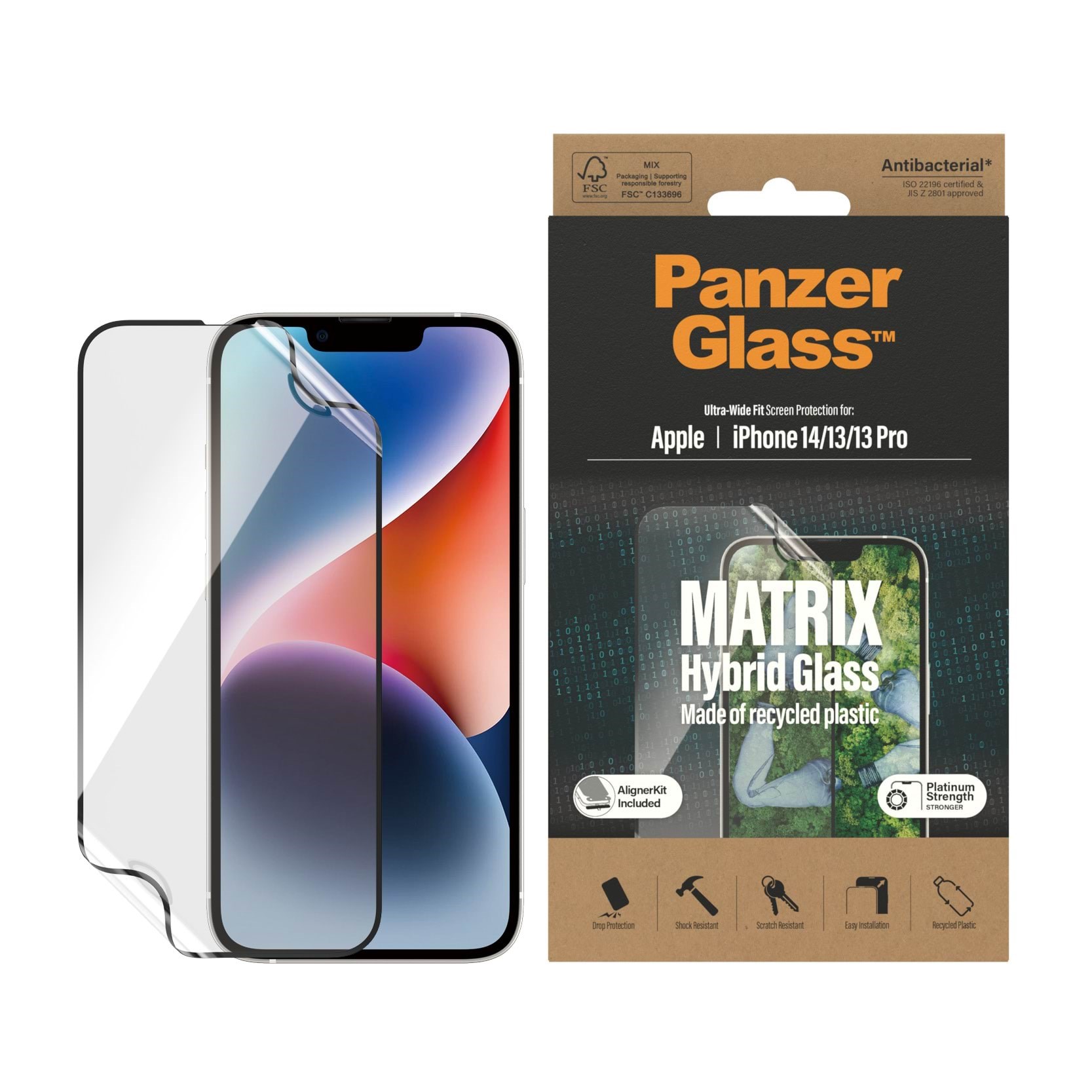 PanzerGlass MATRIX Screen Protector Apple iPhone 14 | 13 Pro | 13 | Ultra-Wide Fit w. AlignerKit Beskyttelsesglas PANZER2801