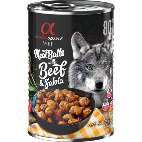 Alpha Spirit canned meatballs with beef & salvia 400g Hundeudstyr H20164
