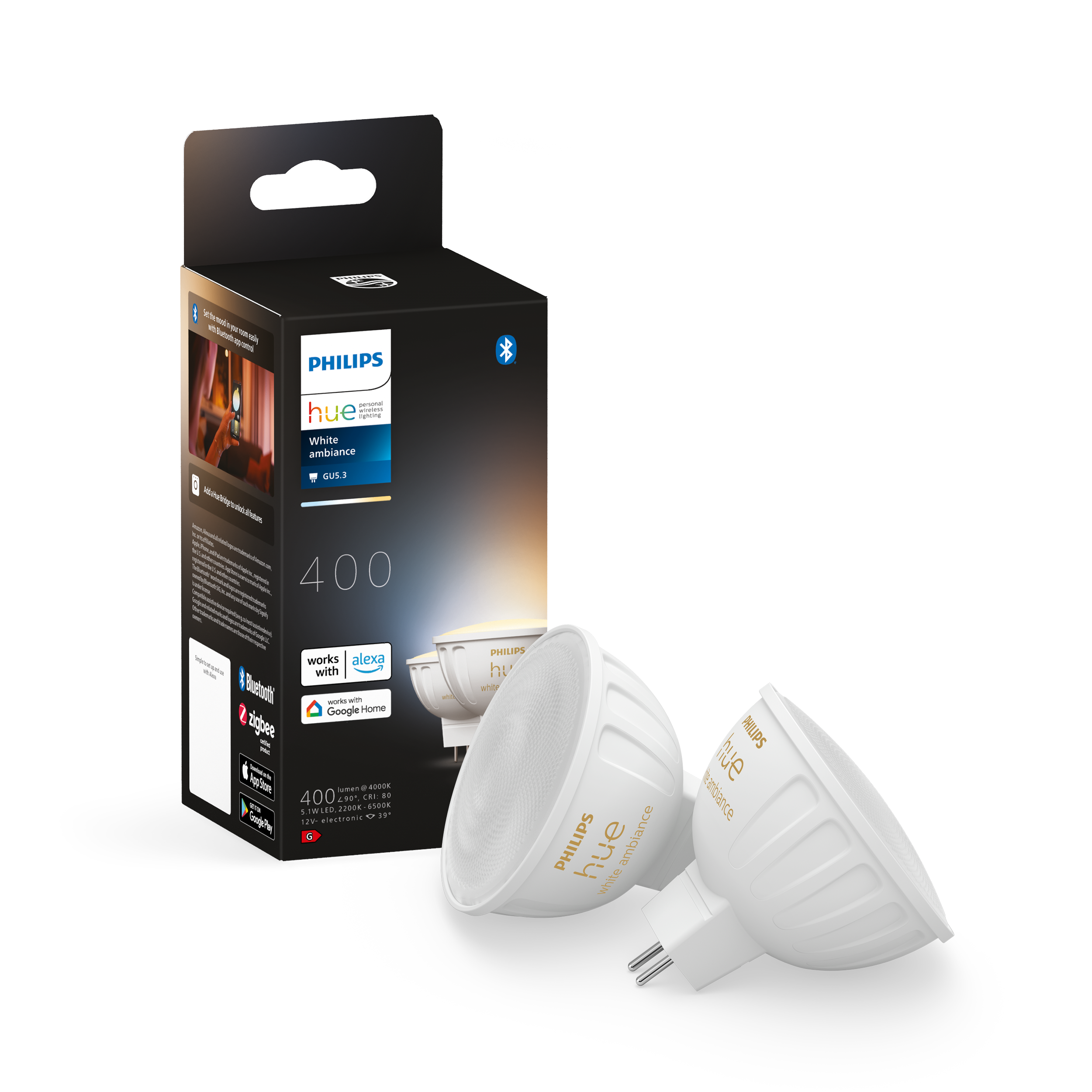 Philips Hue WA 5,1W 12V MR16 2-pakke Smart Home 929003575202