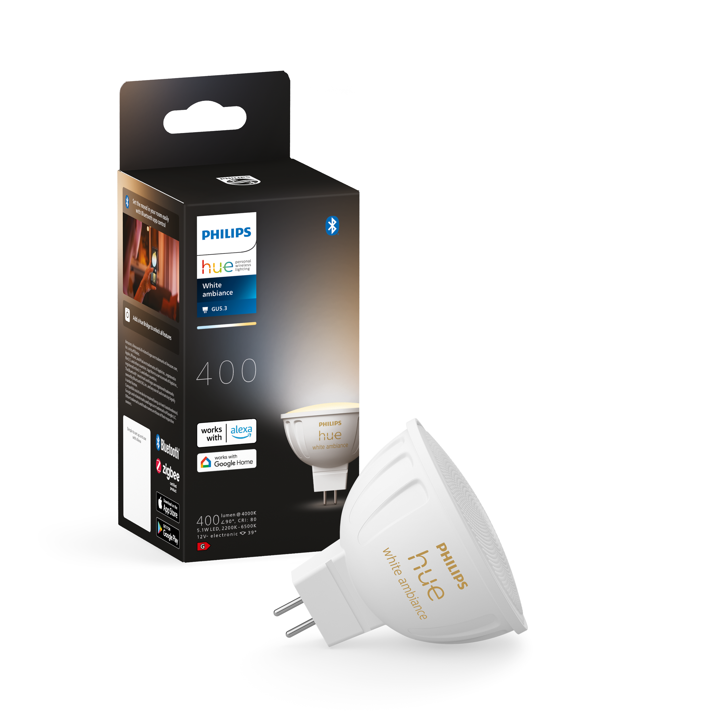 Philips Hue White Ambiance 5,1W 12V MR16 1-pakke Smart Home 929003575201
