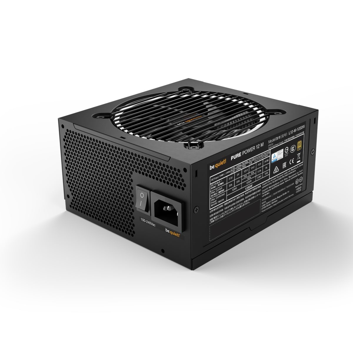 be quiet! PURE POWER 12 M 1200W Strømforsyning - 1200 Watt - 120 mm - ATX 3.1 - 80 Plus Gold certified Strømforsyning Sort BN346