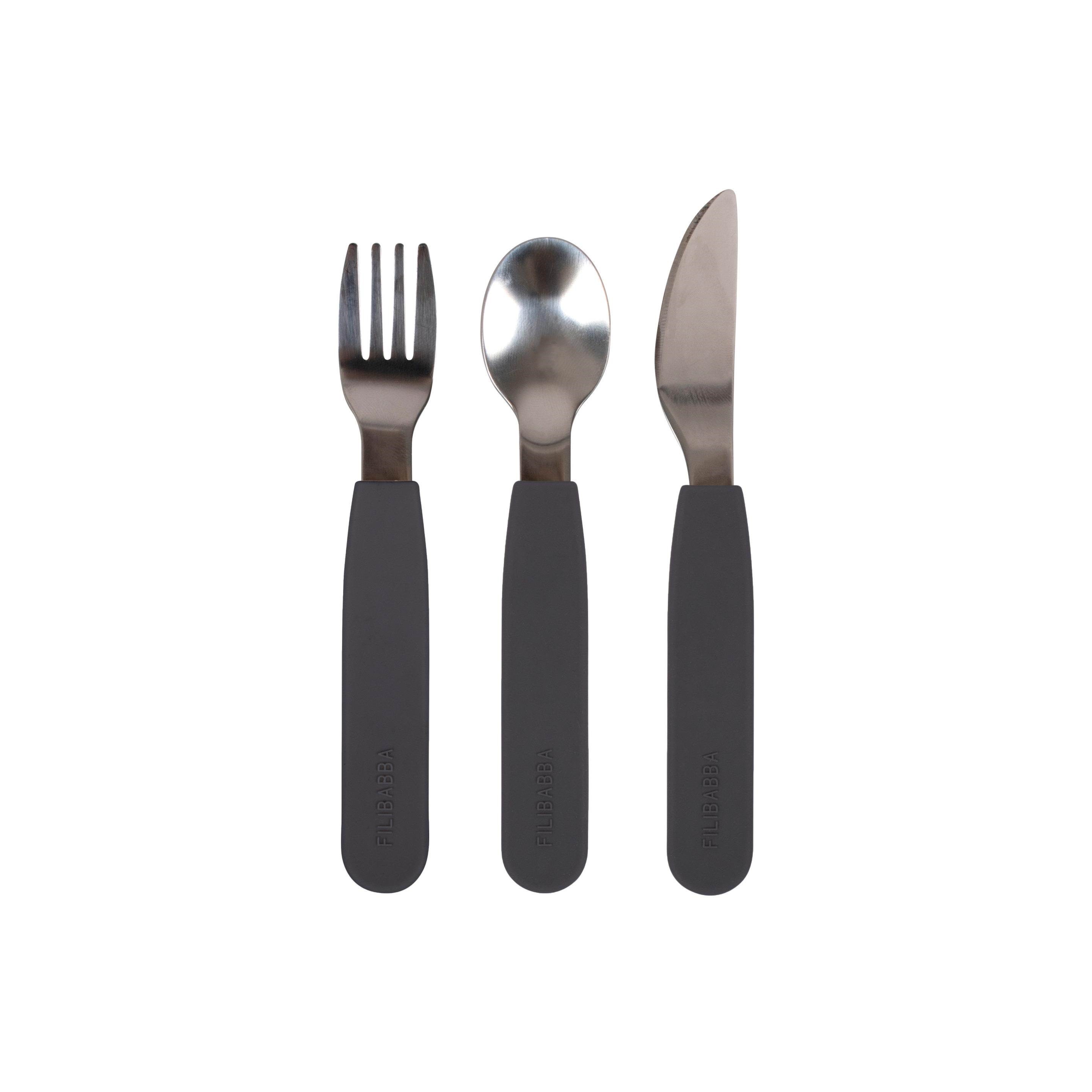 Filibabba Silicone cutlery set - Stone Grey Babyudstyr FI-02290