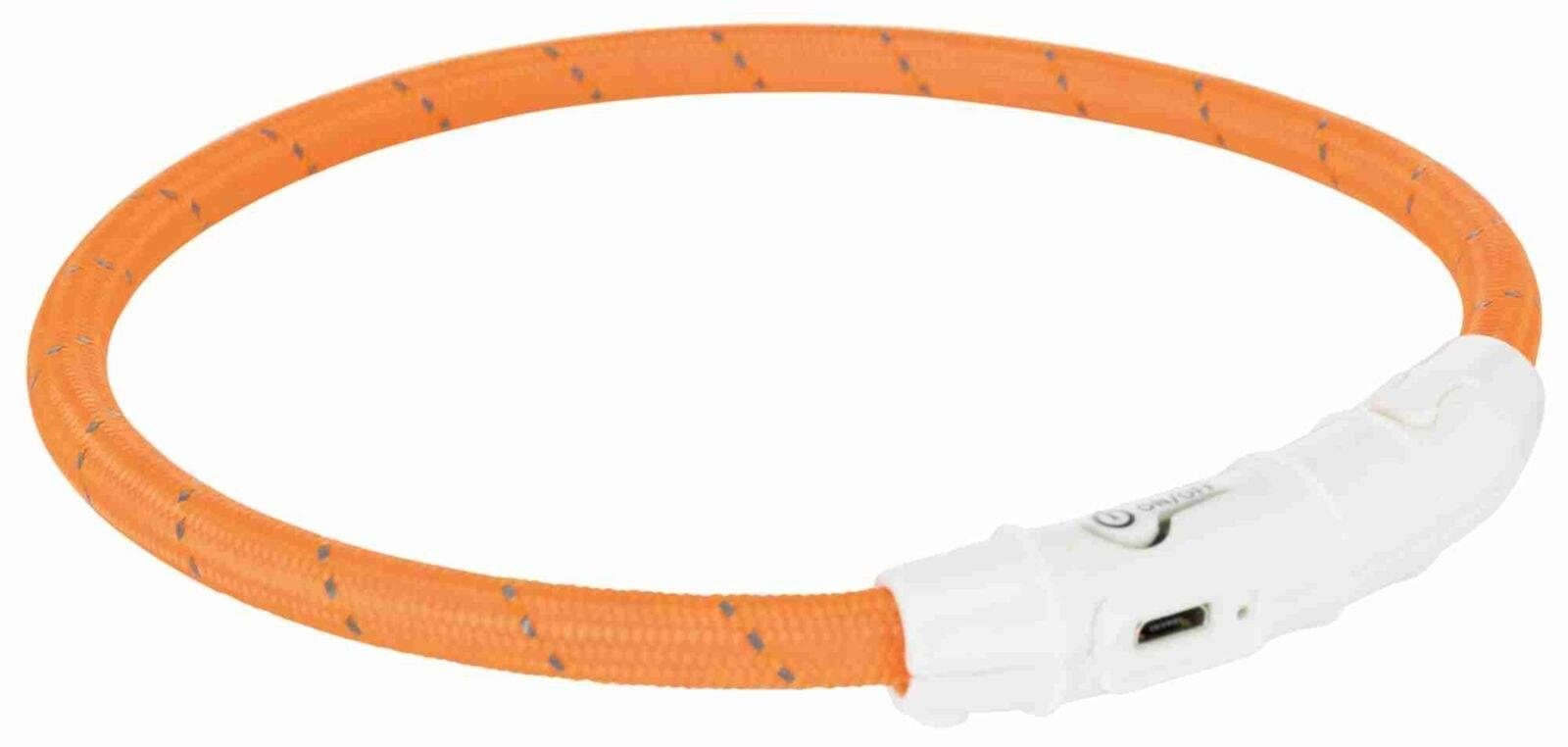 Trixie Flash Light Ring USB Illuminated Dog Safety Collar Orange Size XS-S 7mm 35cm Hundeudstyr TX12703
