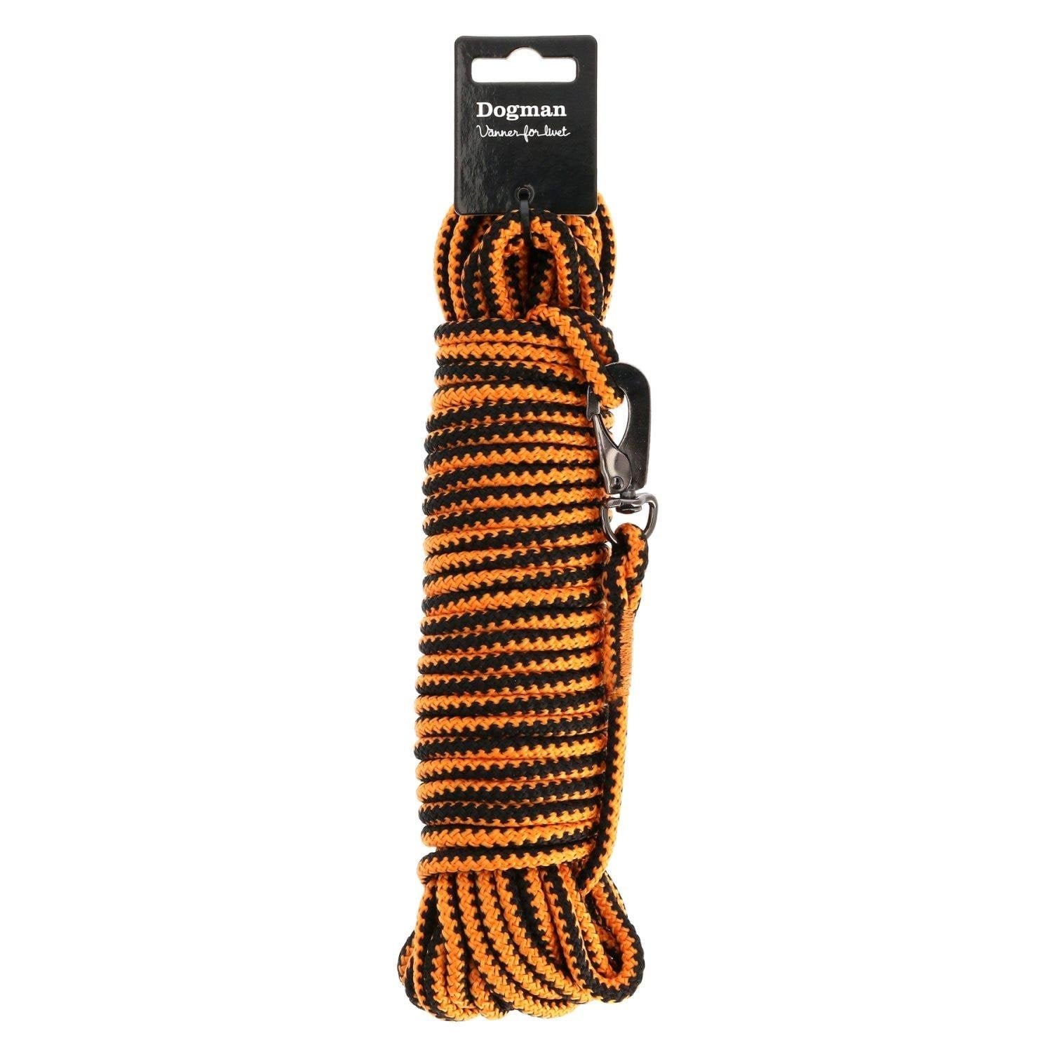 Dogman Iris flettet sporline med karabinhage Orange 6,5mm 15m Hundeudstyr 224006