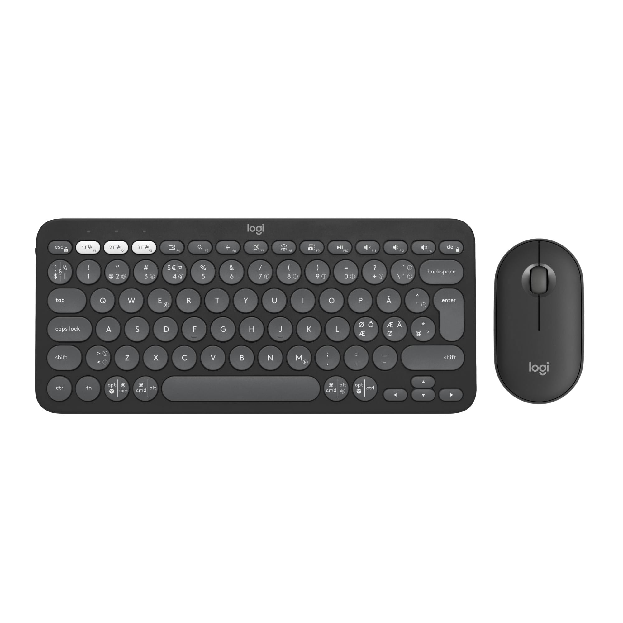 Logitech Pebble 2 Combo Wireless Keyboard/Mouse - Tonal Graphite - Tastatur & Mus sæt - Nordisk - Sort Tastatur 920-012257